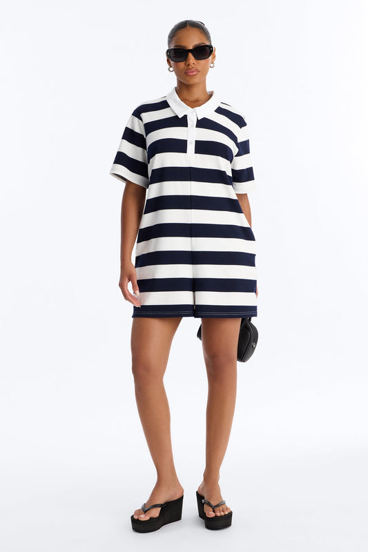 Bailey Striped Polo Romper - Navy