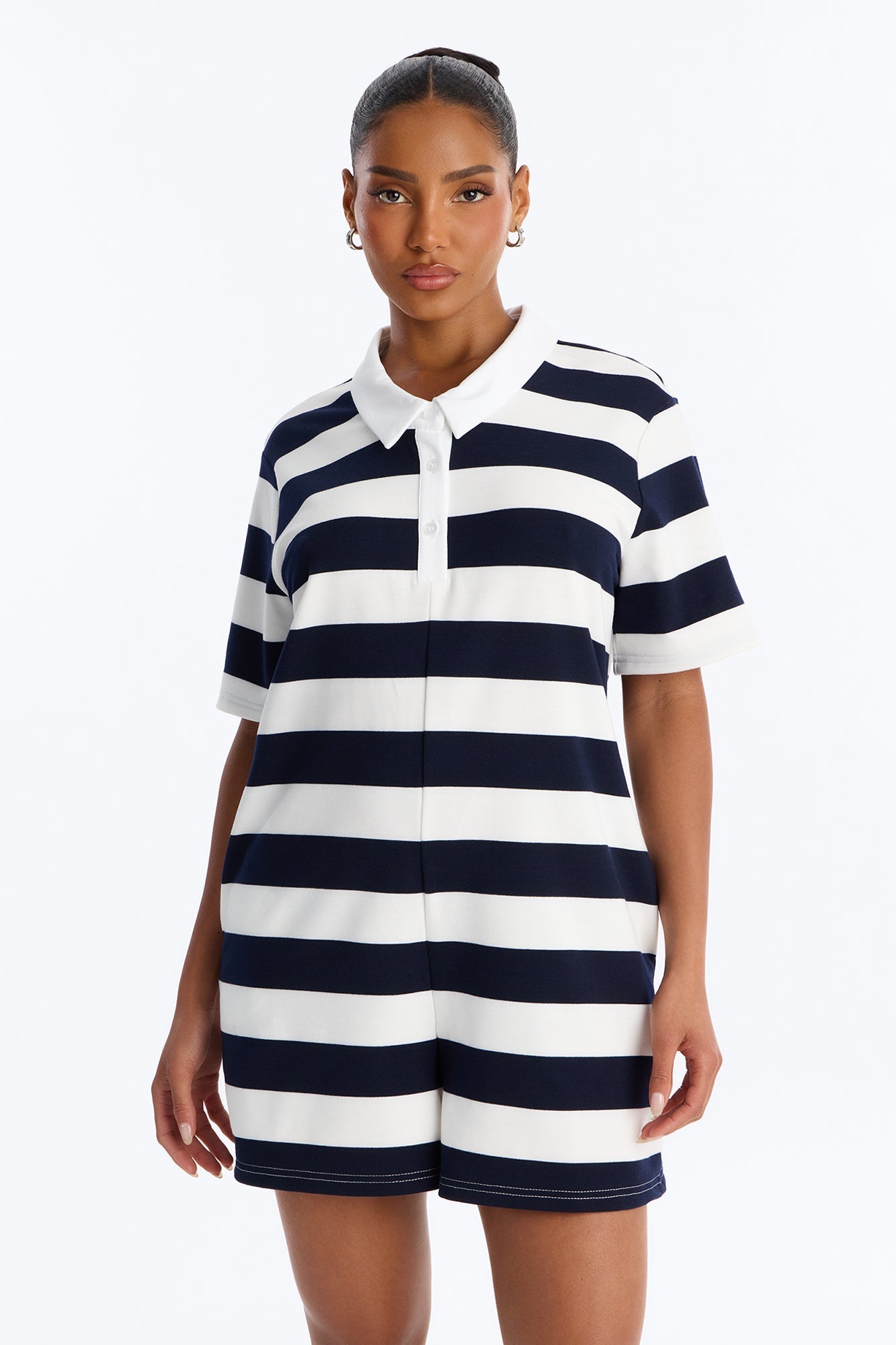 Bailey Striped Polo Romper - Navy