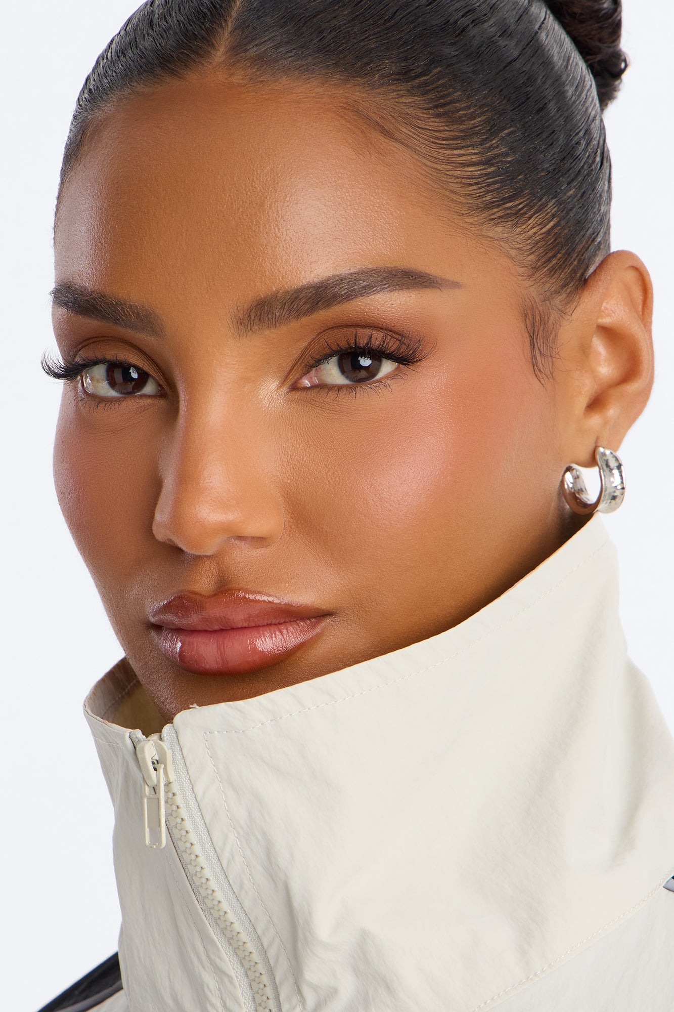 Break A Sweat Windbreaker Funnel Neck Track Jacket - Taupe/combo Fashion Nova