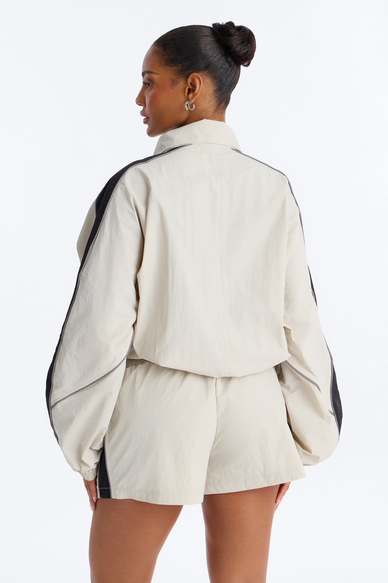 Break A Sweat Windbreaker Funnel Neck Track Jacket - Taupe/combo Fashion Nova