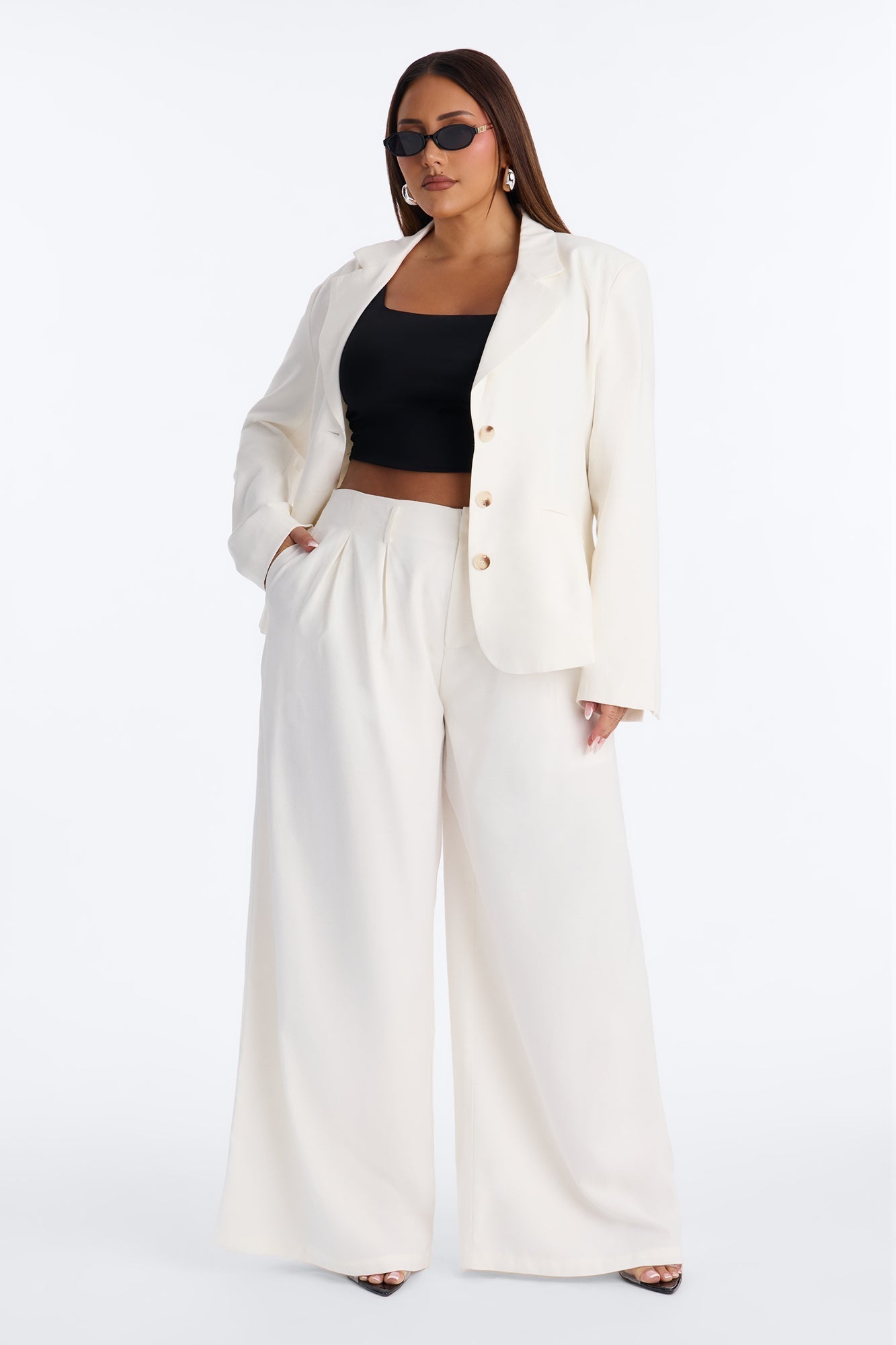 Elyse Linen High Rise Pleated Trousers - White