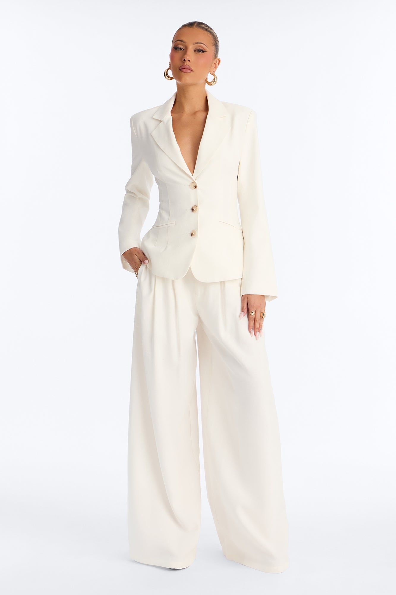 Elyse Linen High Rise Pleated Trousers - White