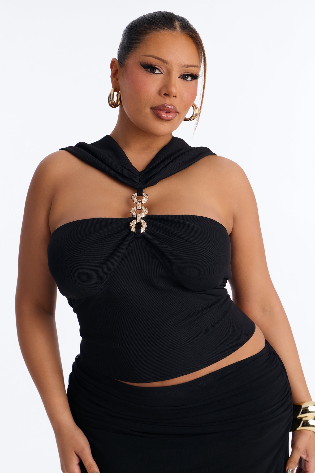 Break the Chain Ruched Sleeveless Top - Black NEWFASHIONEDGE