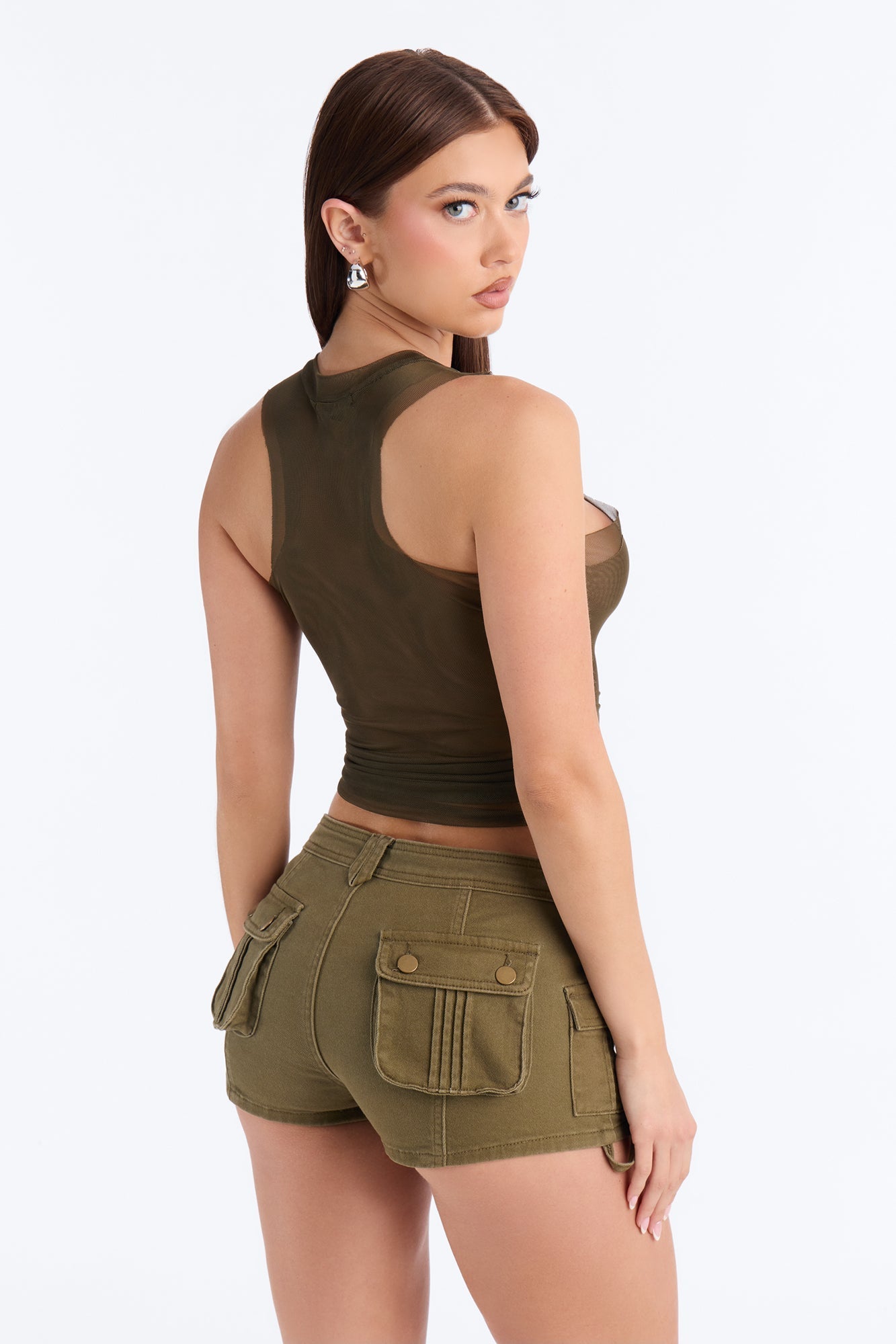 Double Layered Saint Mesh Tank Top - Olive