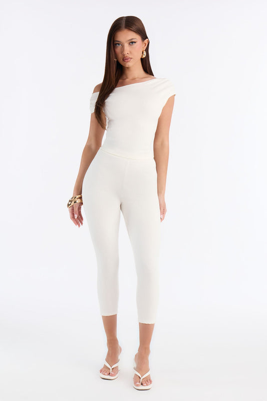 Ariella Off Shoulder Snatched Capri Set - Off White