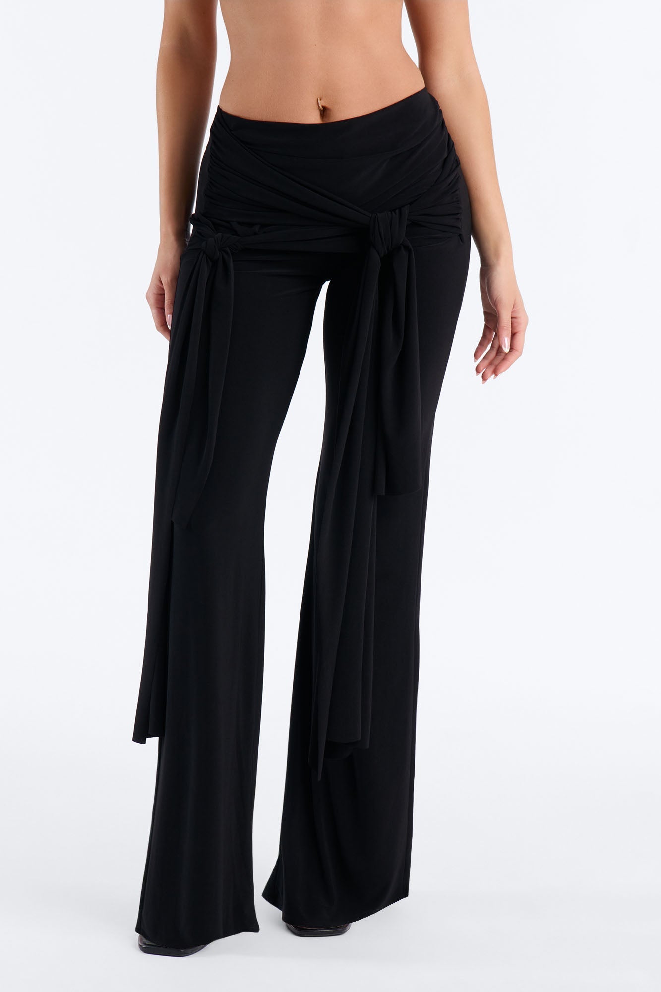 Sakura High Rise Tie Waist Flare Pants - Black