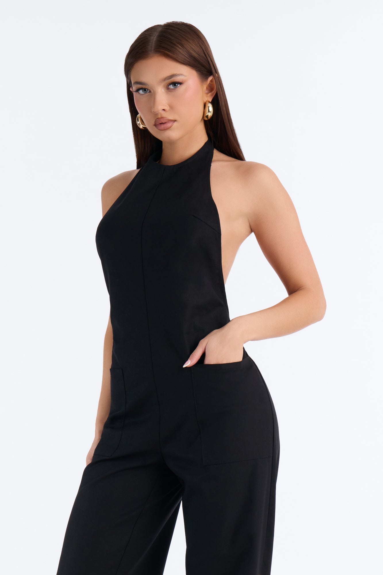 Nelly Linen Backless Jumpsuit - Black