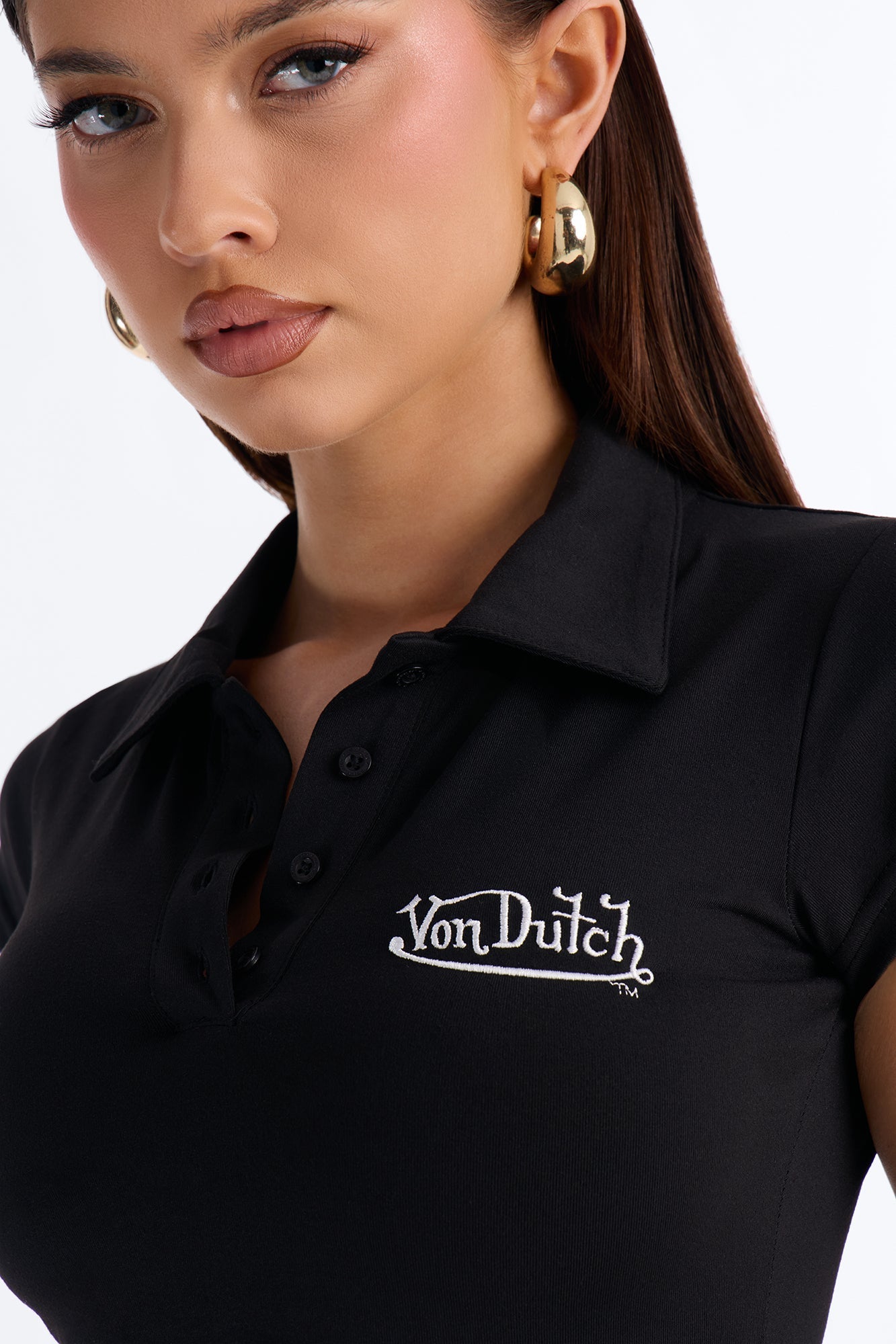 Von Dutch Sporty Fitted Polo Top - Black