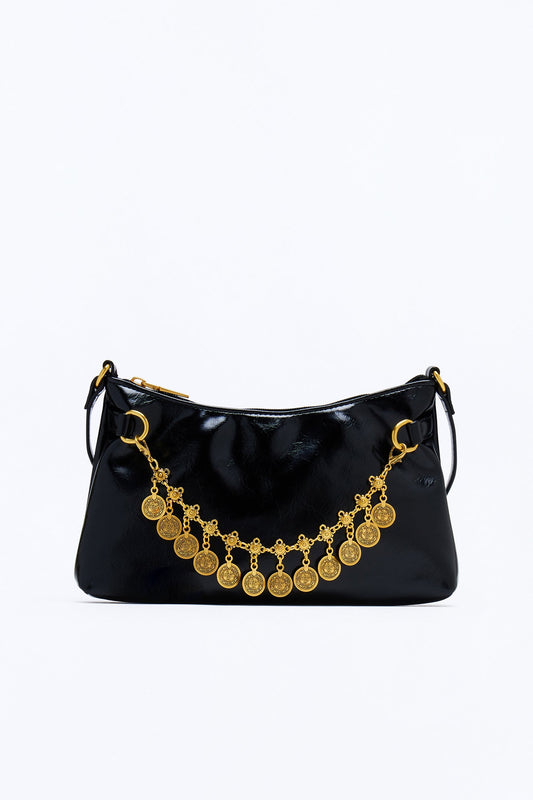 Treasure Me Faux Leather Shoulder Bag - Black