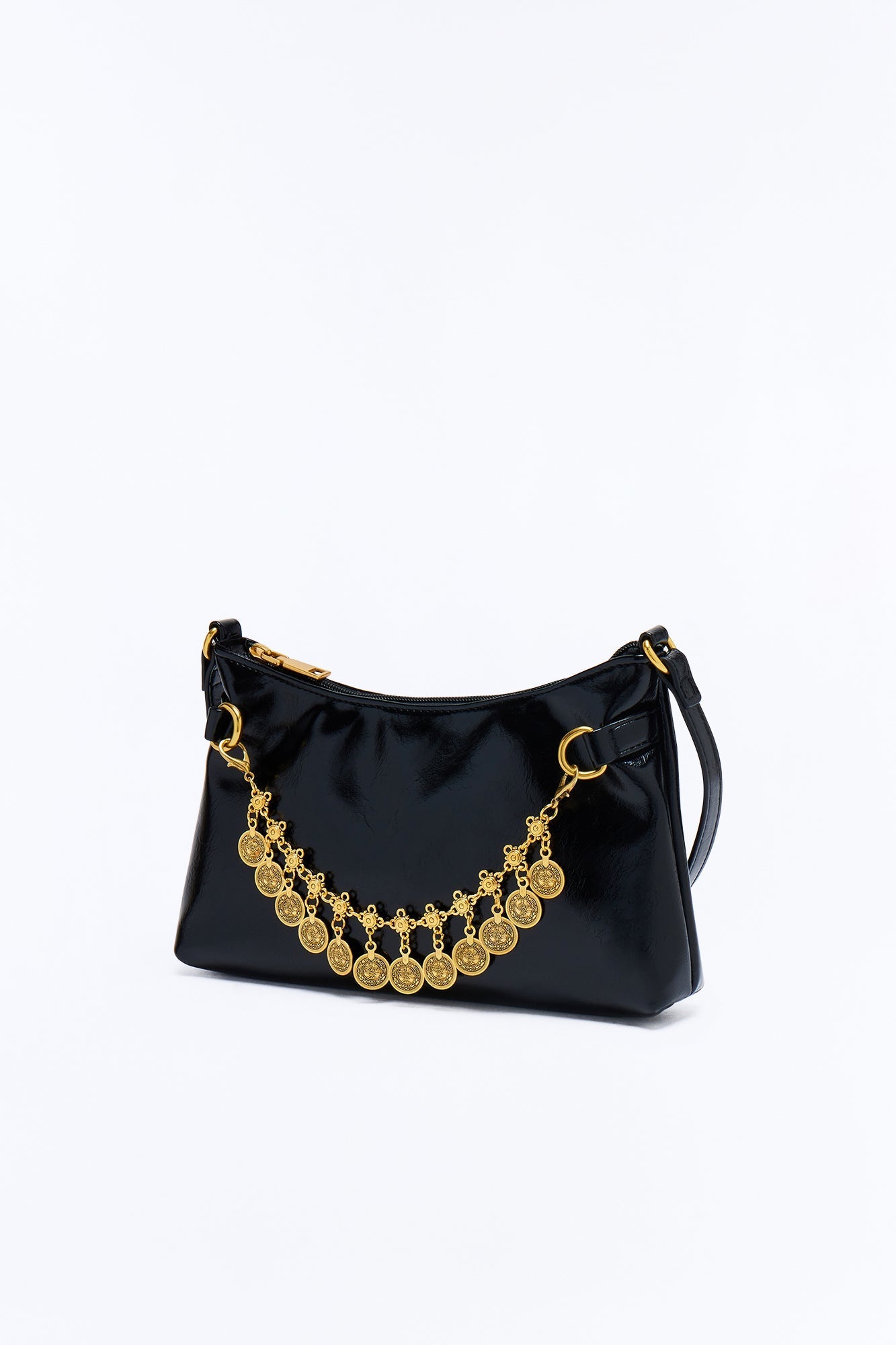 Treasure Me Faux Leather Shoulder Bag - Black