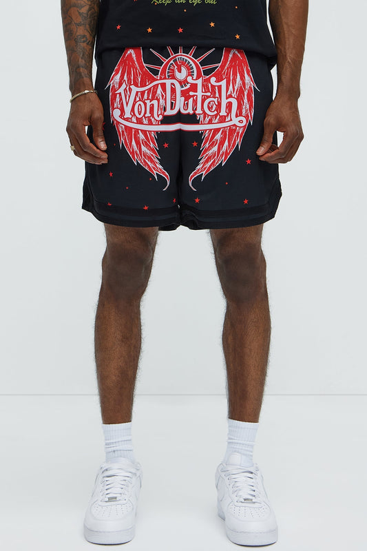 Von Dutch Eyeball Relaxed Drawstring Shorts - Black
