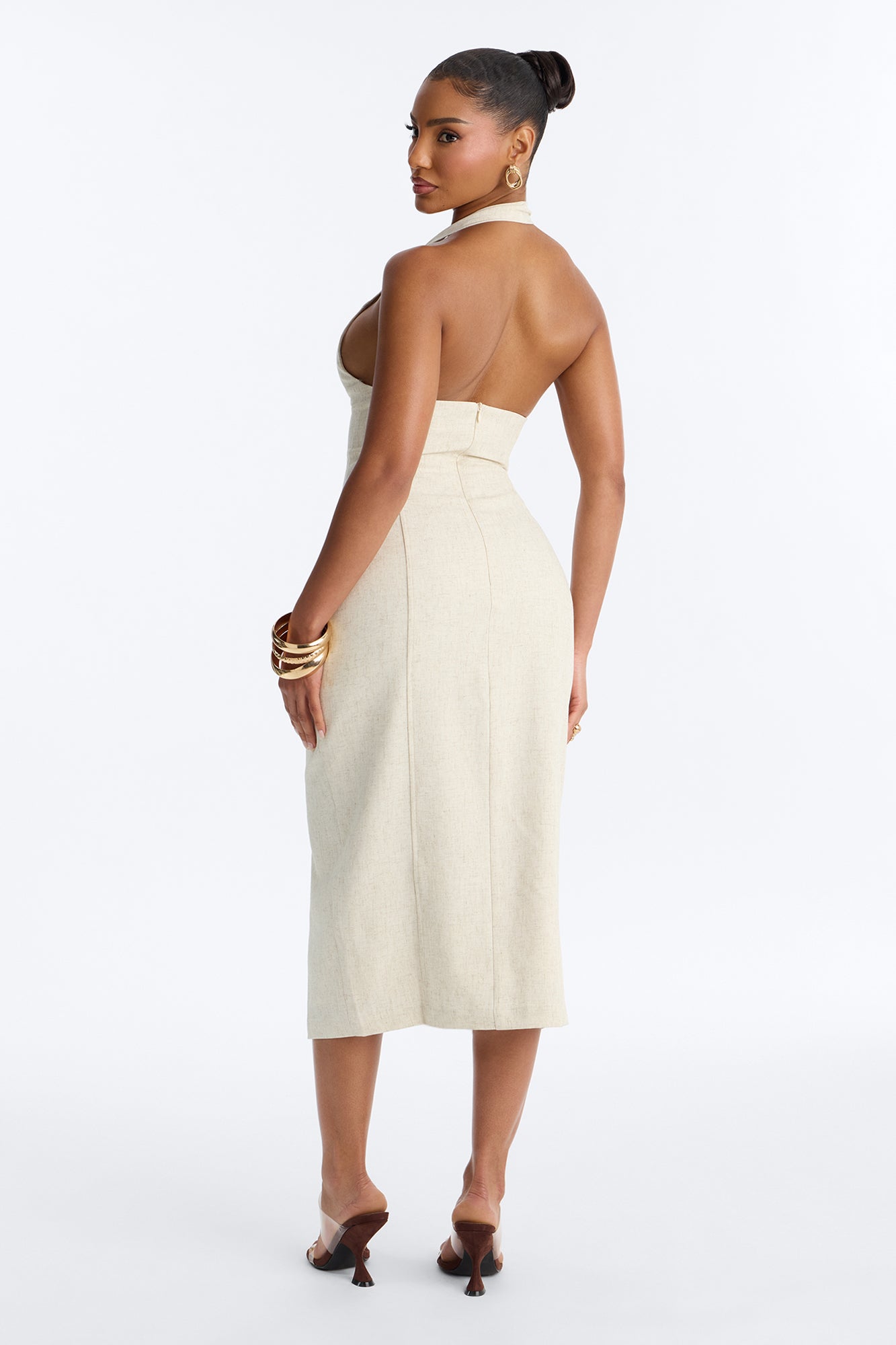 Leah Linen Midi Dress - Cream NEWFASHIONEDGE