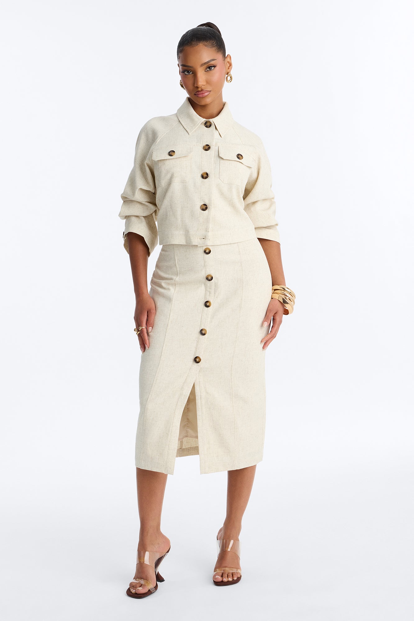 Leah Linen Cropped Jacket - Cream