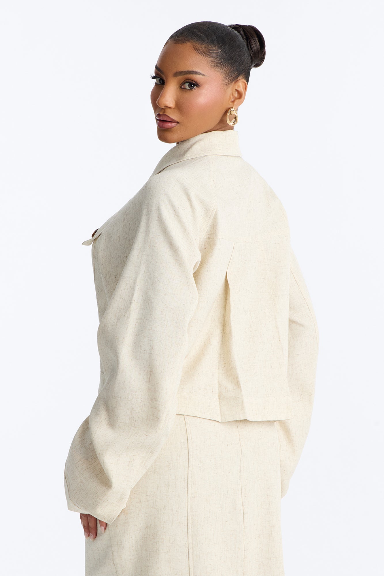 Leah Linen Cropped Jacket - Cream