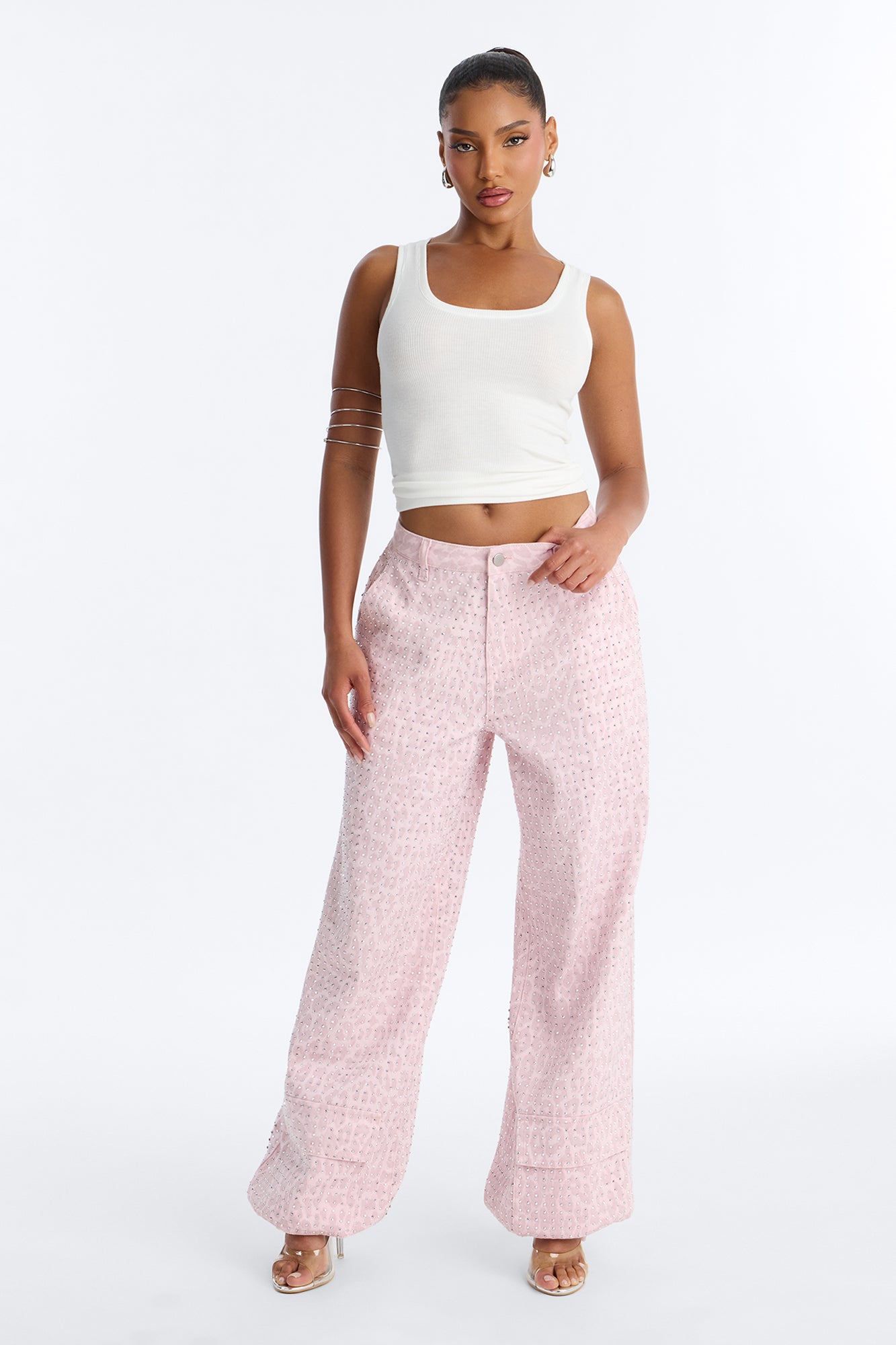 Look Don't Talk Embellished Leopard Jogger Pant - Pink Fashion Nova