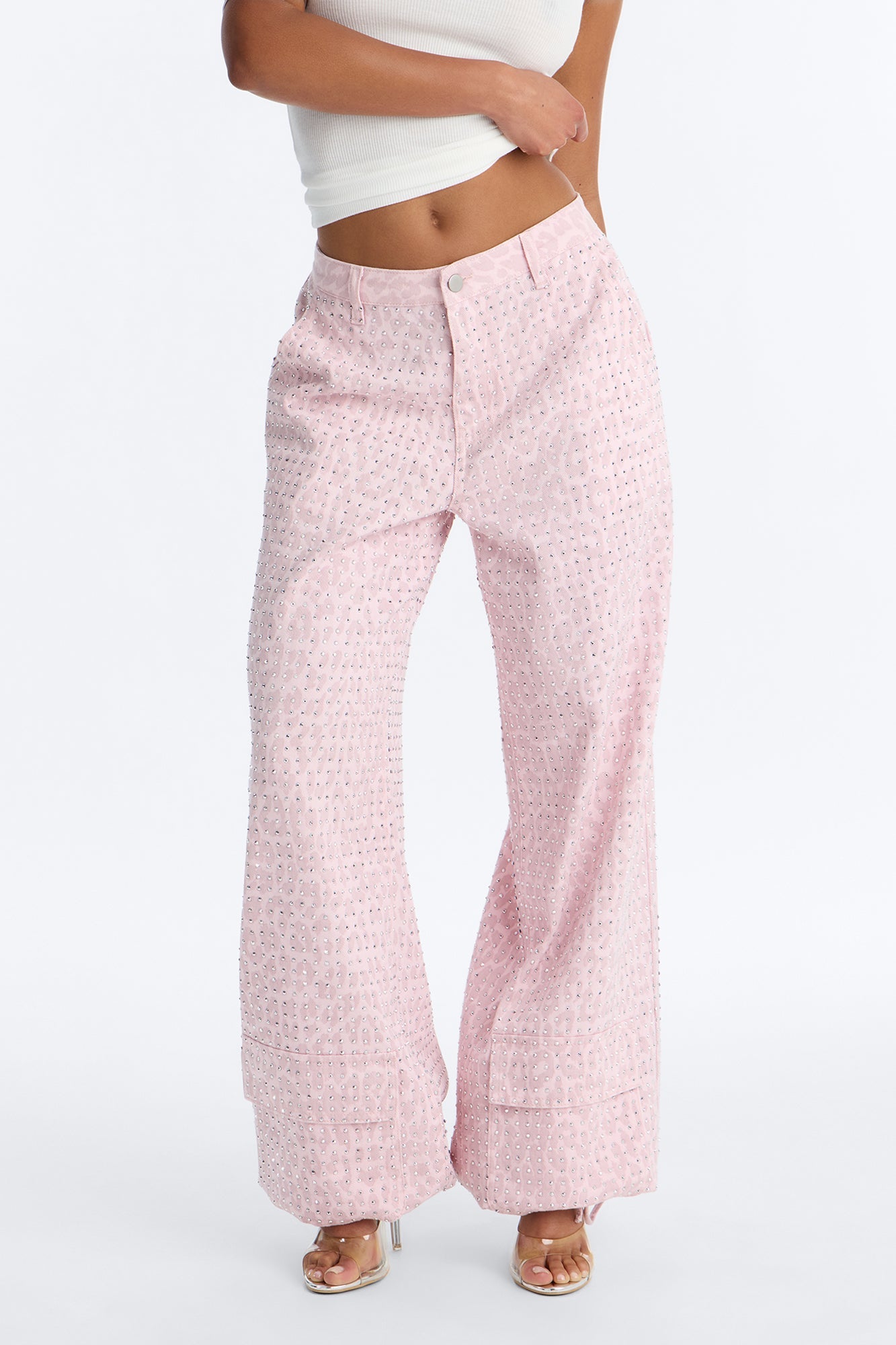Look Don't Talk Embellished Leopard Jogger Pant - Pink Fashion Nova