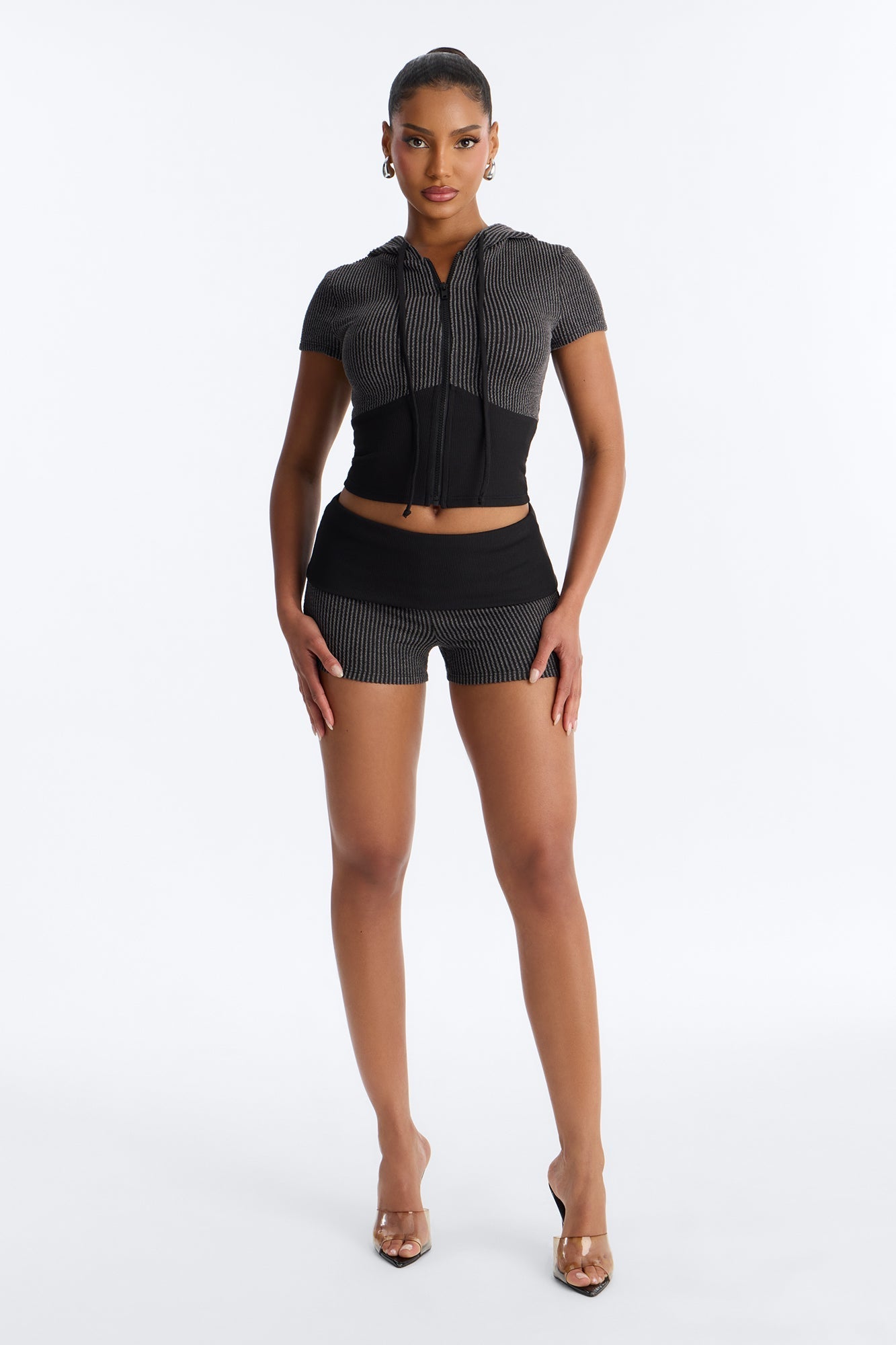 You Wish Foldover Waist Short Set - Black