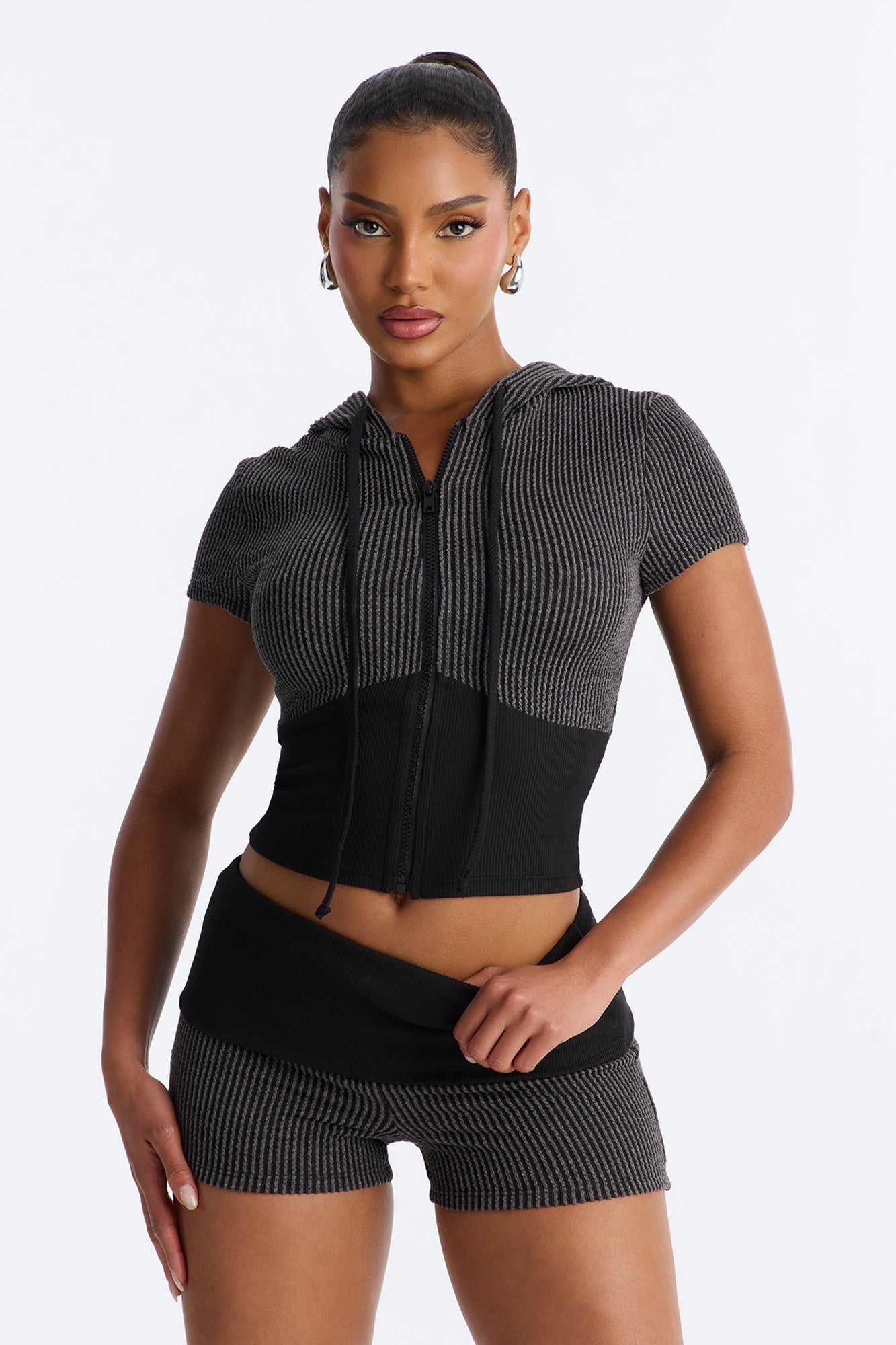 You Wish Foldover Waist Short Set - Black