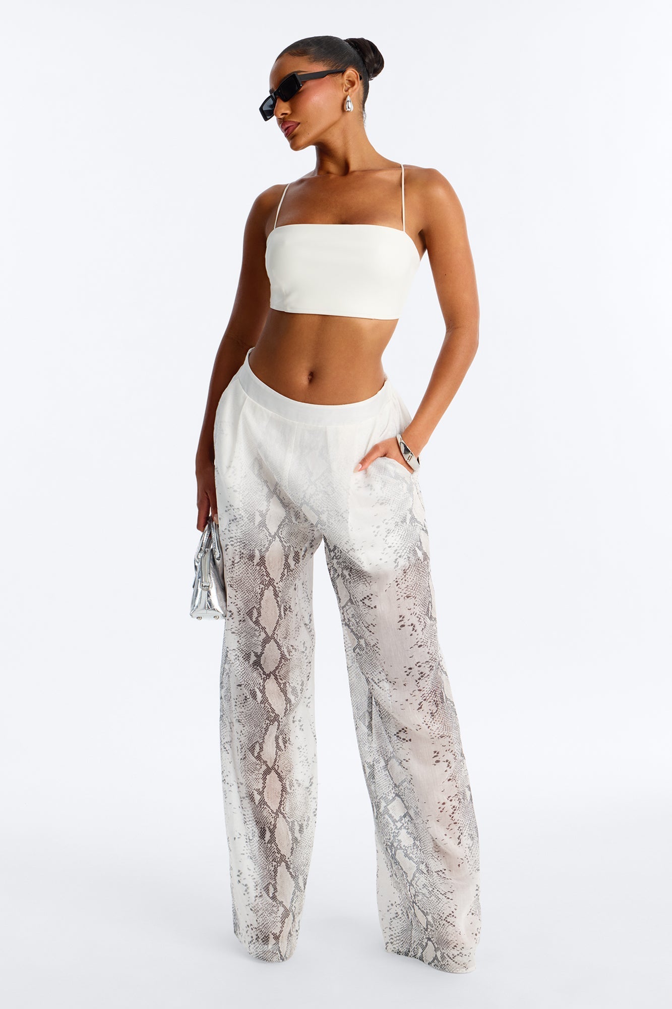 Fernanda High Rise Printed Snake Skin Linen Pants - Brown/combo