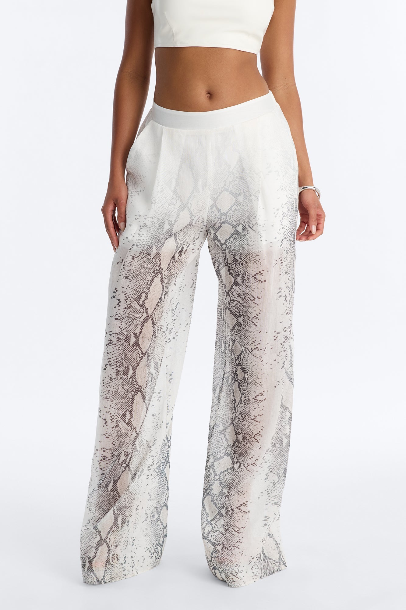 Fernanda High Rise Printed Snake Skin Linen Pants - Brown/combo