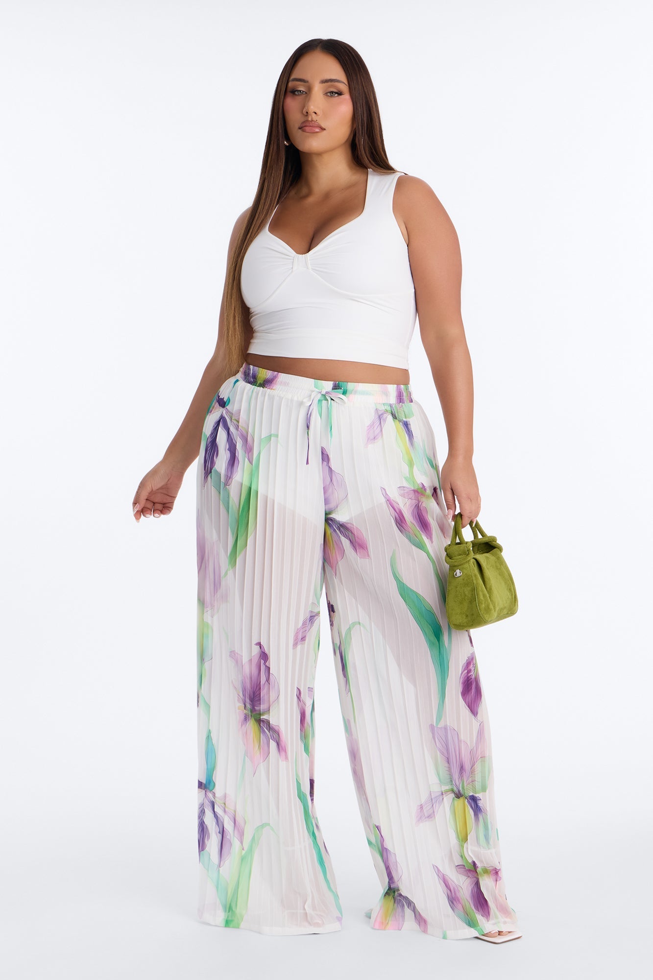 Daniella Pleated Chiffon Wide Leg Pant - Ivory/combo