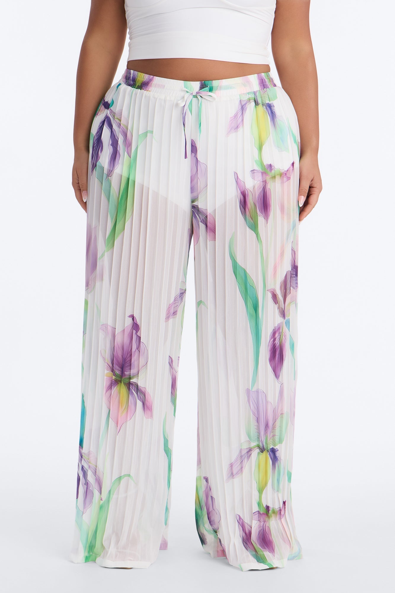 Daniella Pleated Chiffon Wide Leg Pant - Ivory/combo