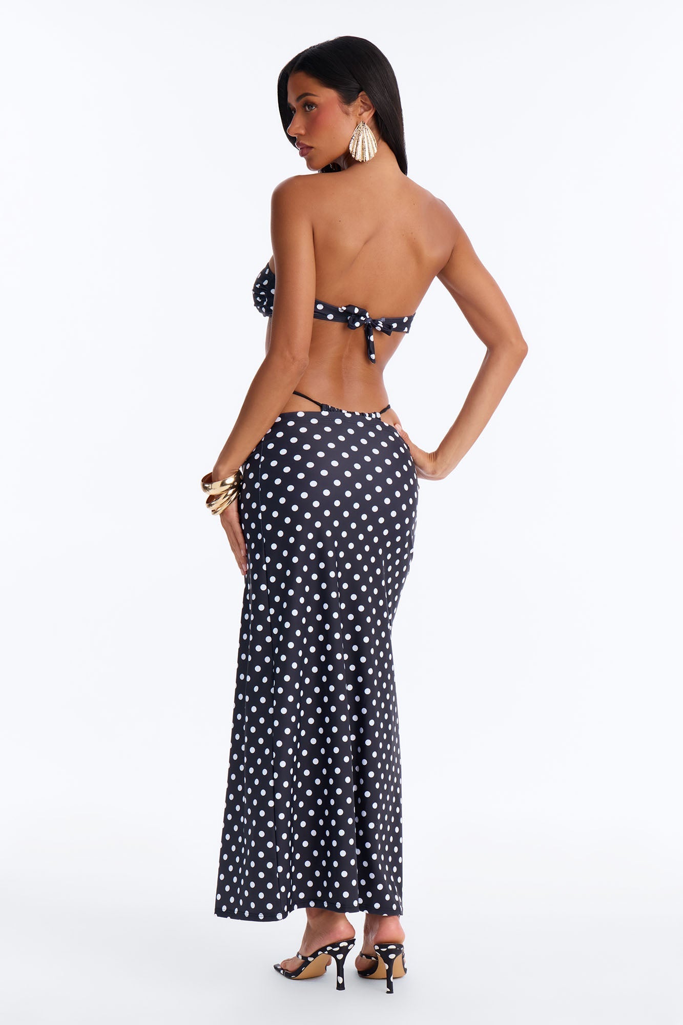 Caribbean Crush Polka Dot Hardware Sheer 3 Piece Bikini Skirt Set - Black/White