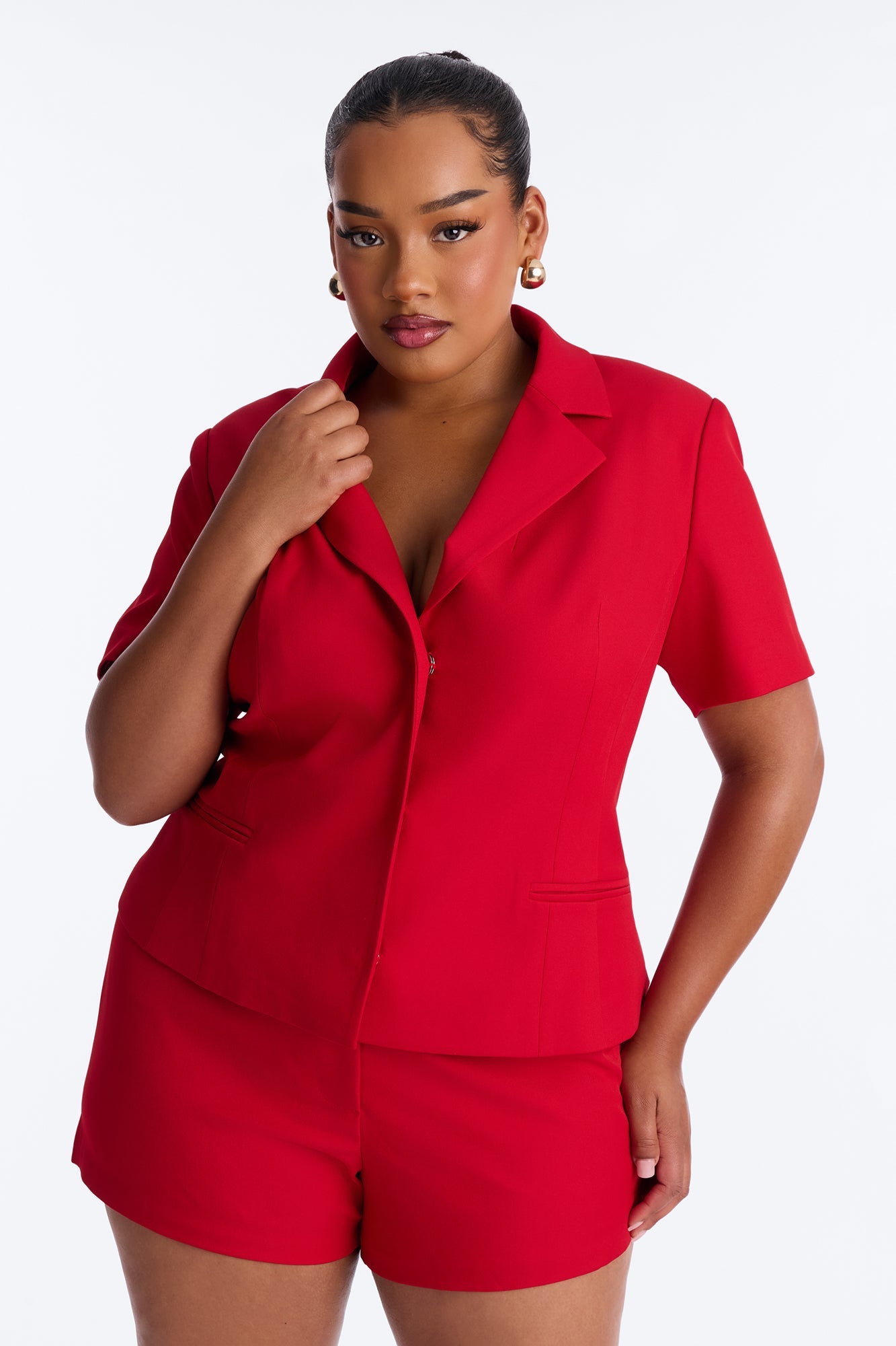 Your New Obsession Fitted Short Sleeve Blazer - Red