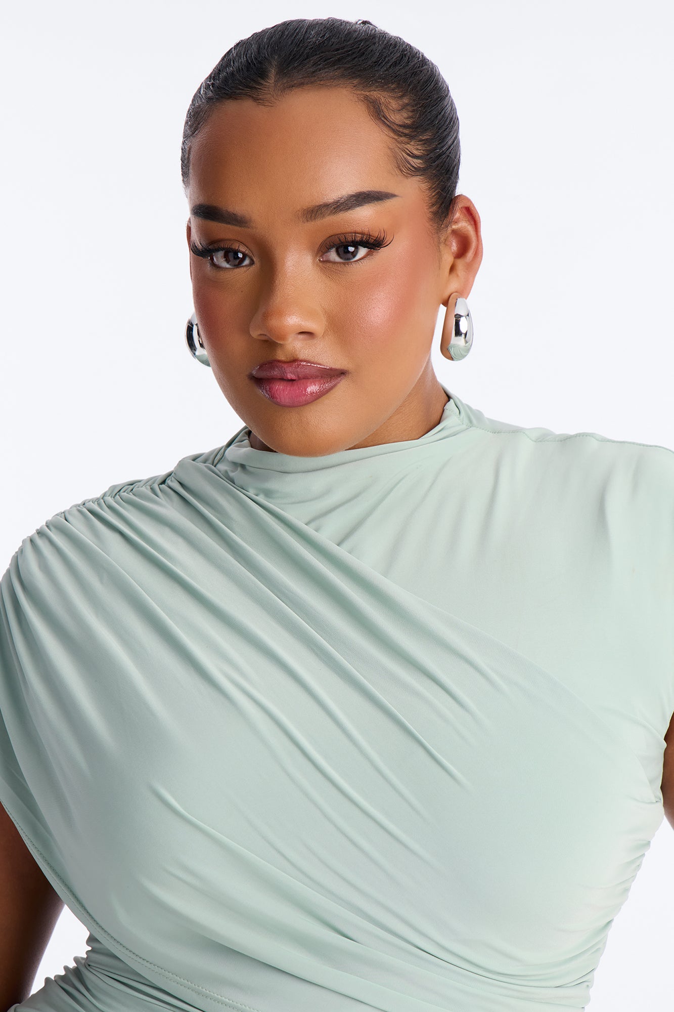Veronica Ruched Draped Mini Dress - Sage
