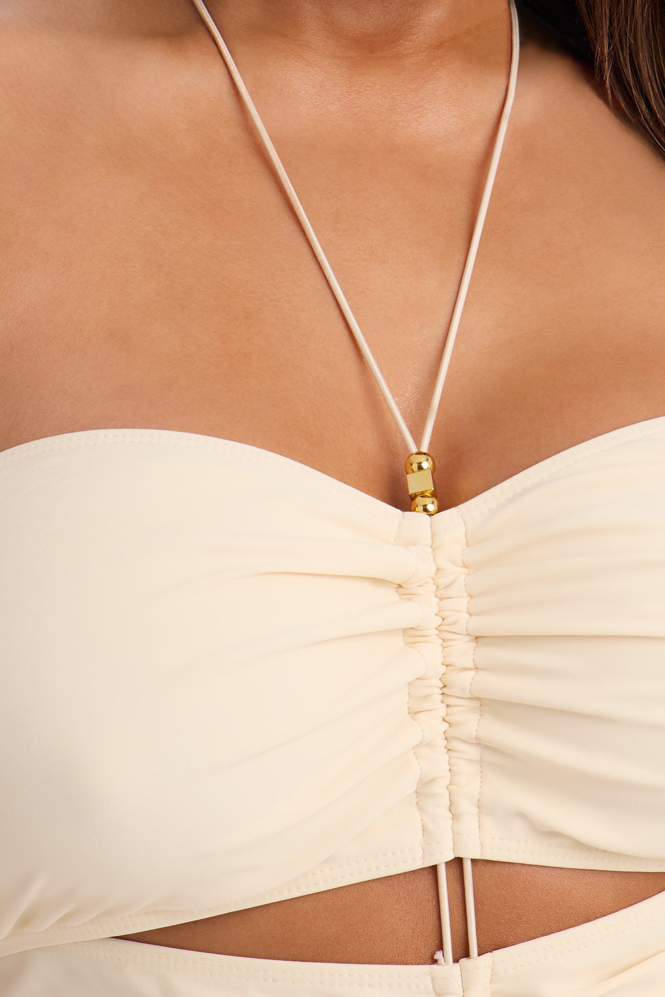 Float My Boat 1 Piece Cut Out Chain Strapless Swimsuit - White