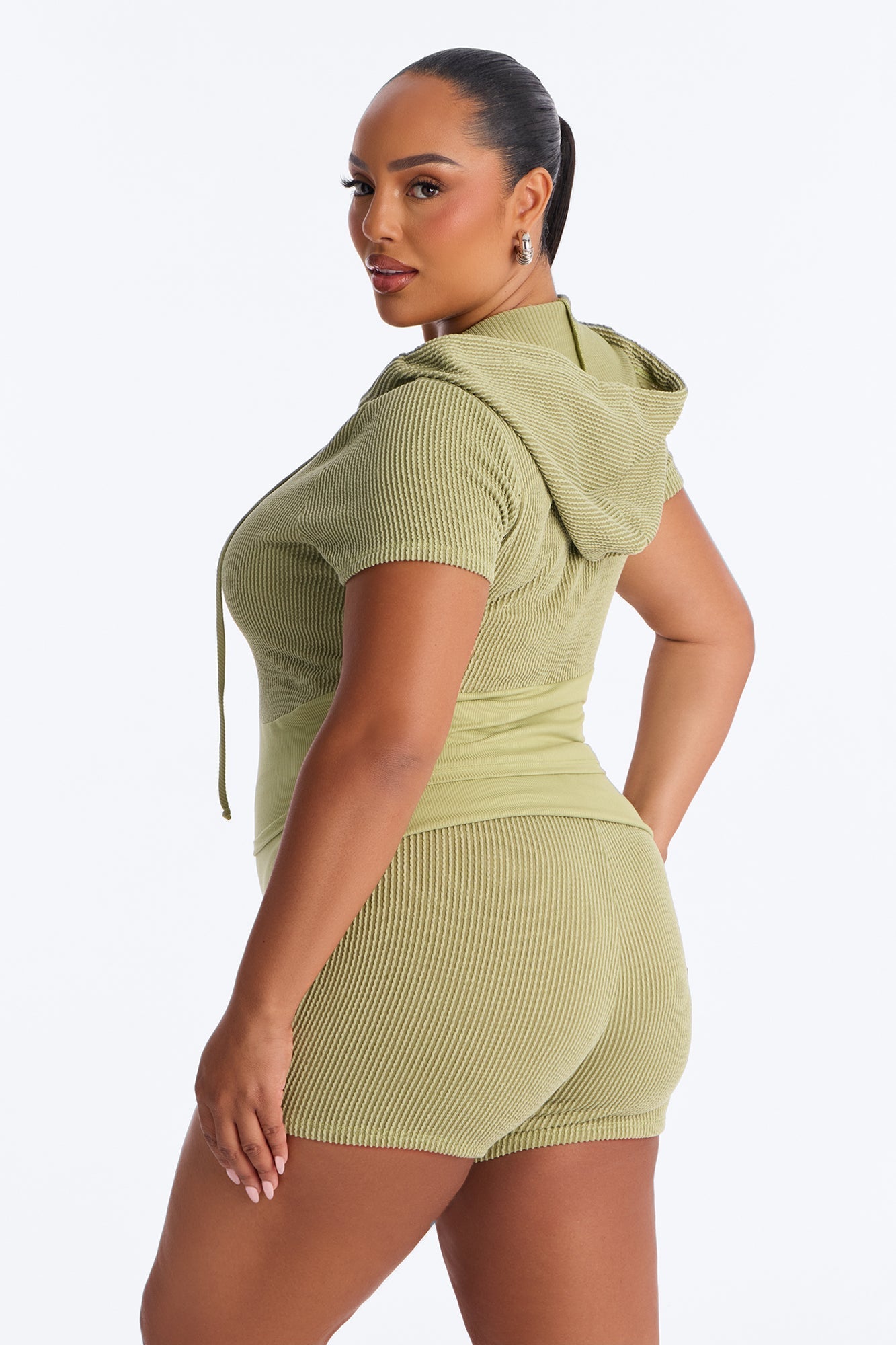 You Wish Foldover Waist Short Set - Olive