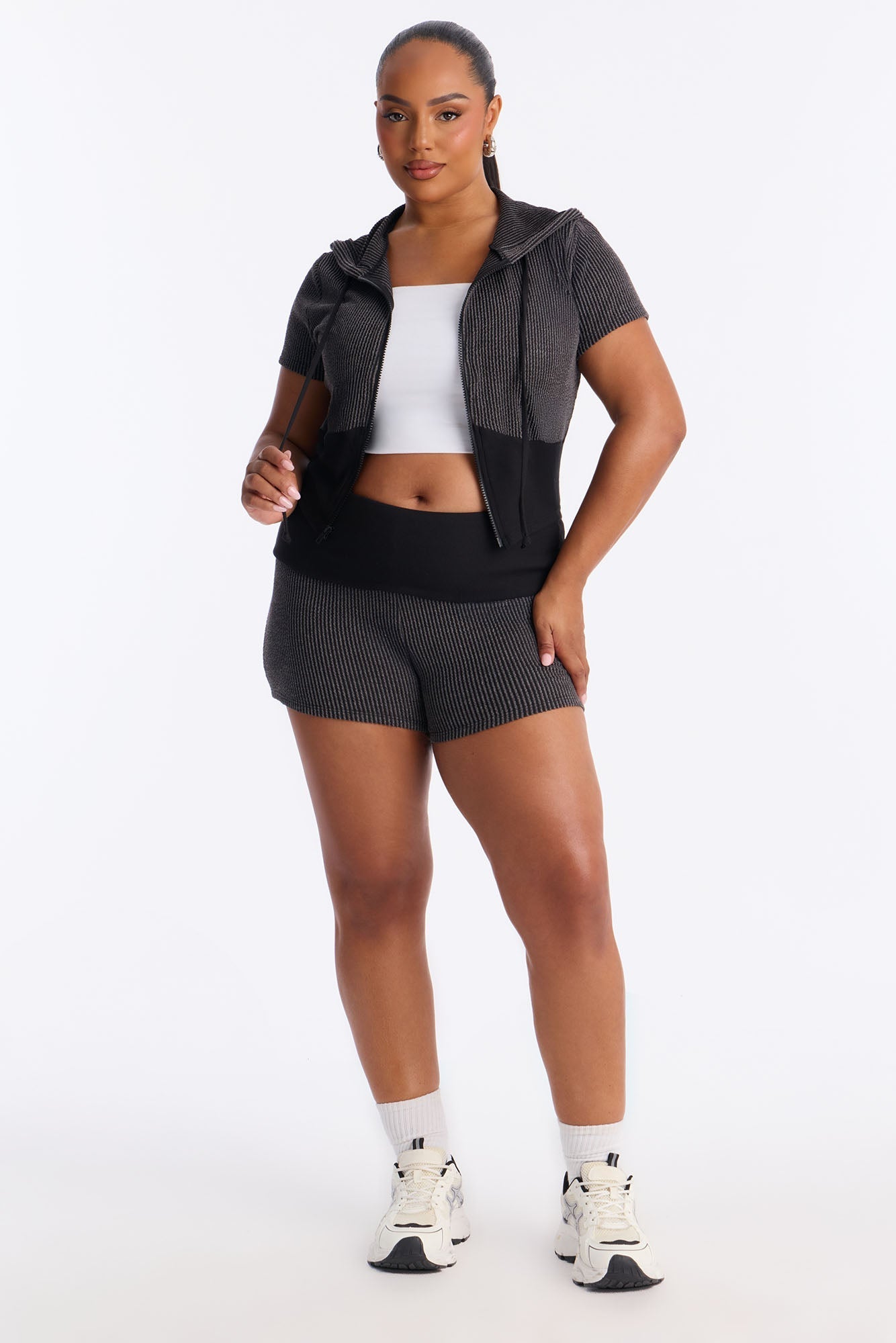 You Wish Foldover Waist Short Set - Black
