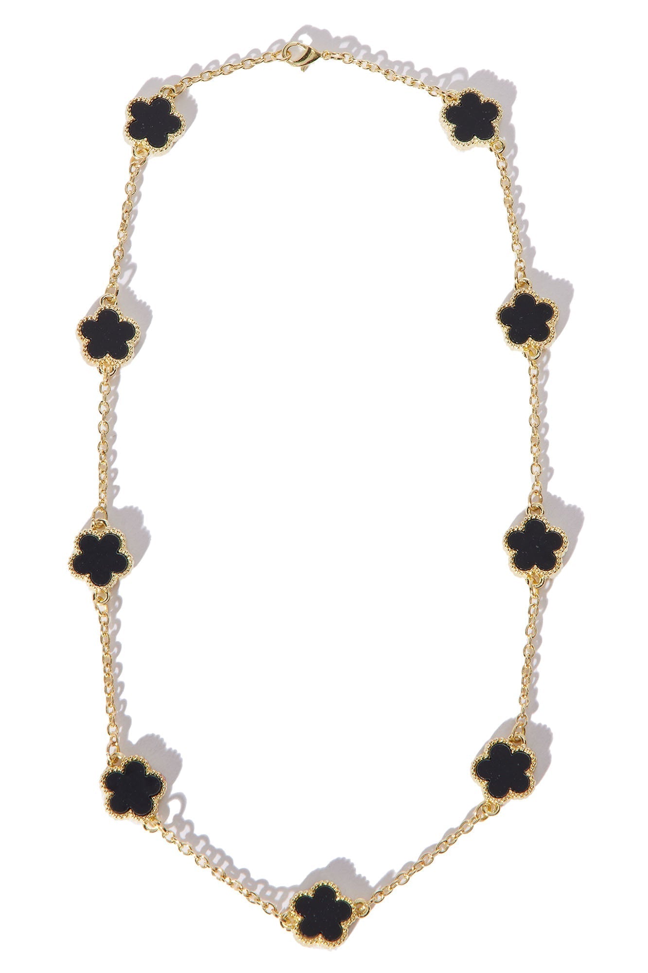 Iced Multi Clover Chain Necklace - Gold/Black