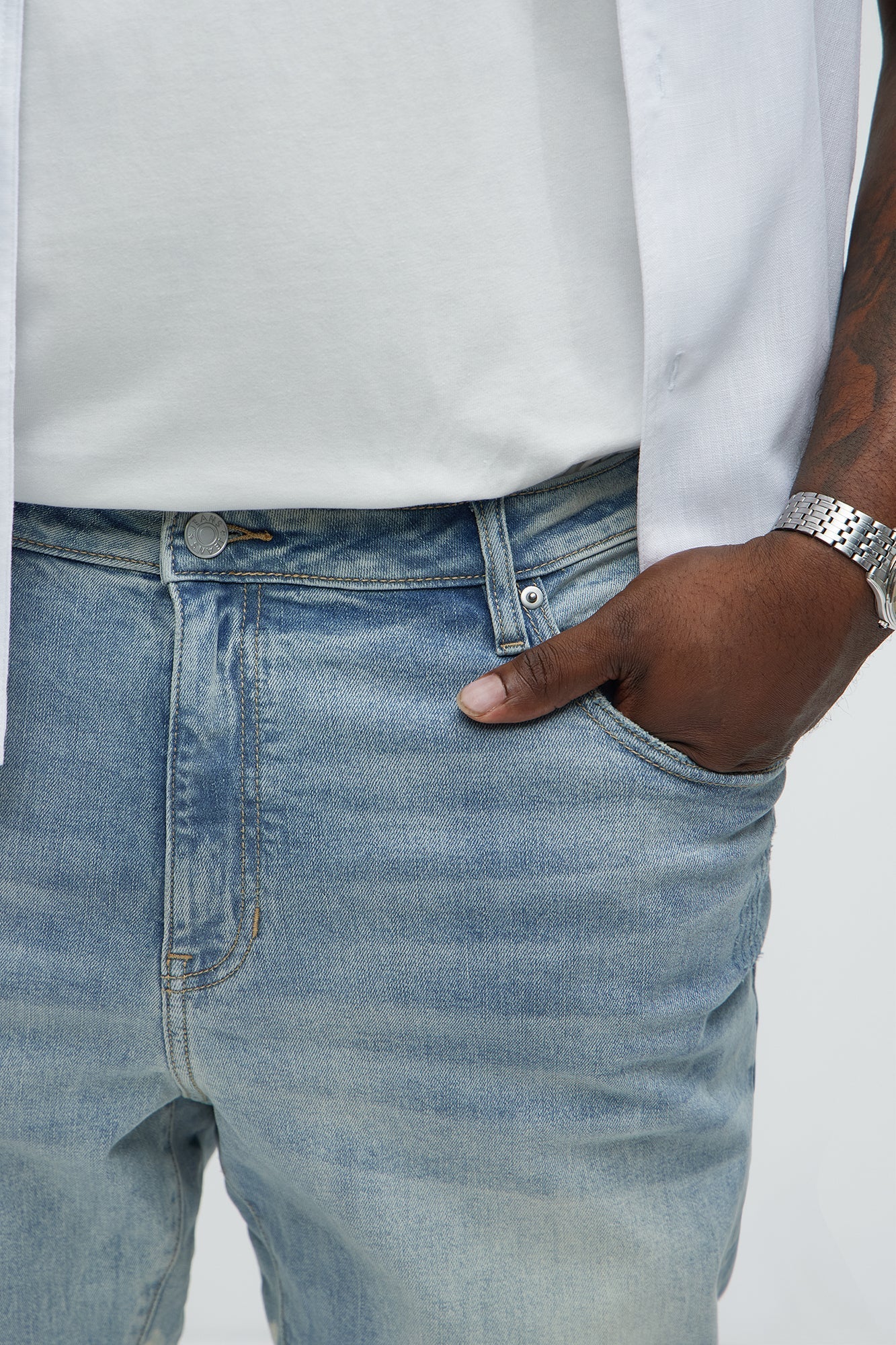Apex Splotter Ripped Stacked Skinny Flare Jeans - Light Blue Wash