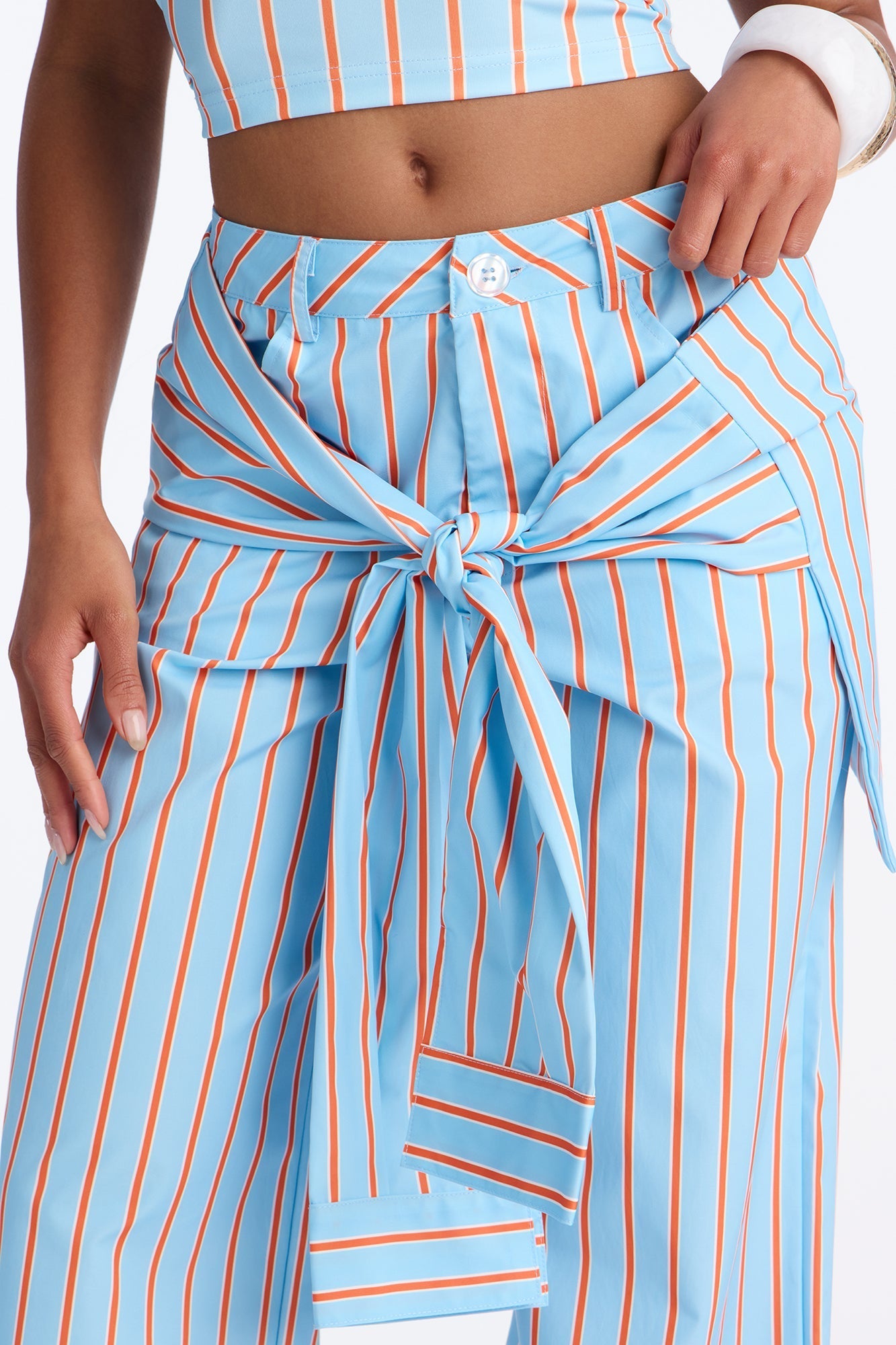 Darla Halter Stripe Tie Waist Pant Set - Blue/combo