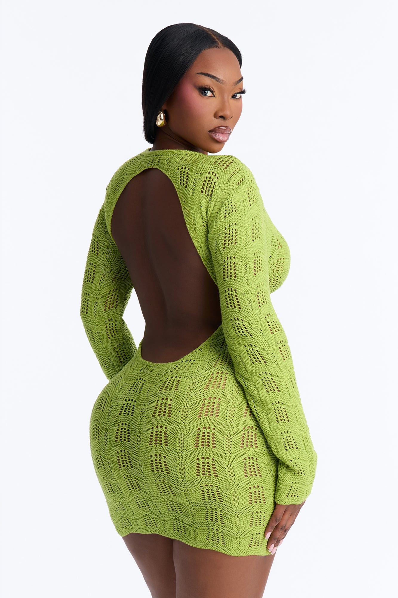 Caira Backless Crochet Mini Dress - Sage