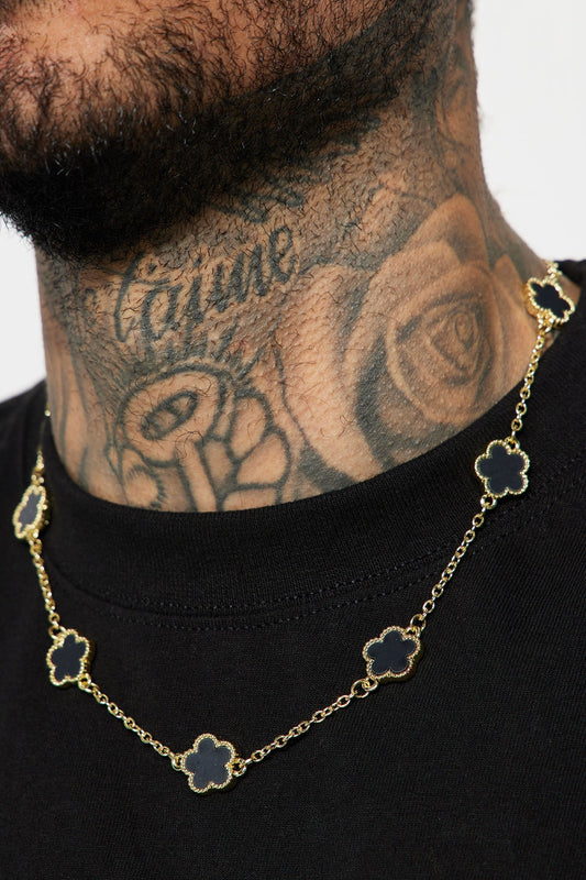 Iced Multi Clover Chain Necklace - Gold/Black
