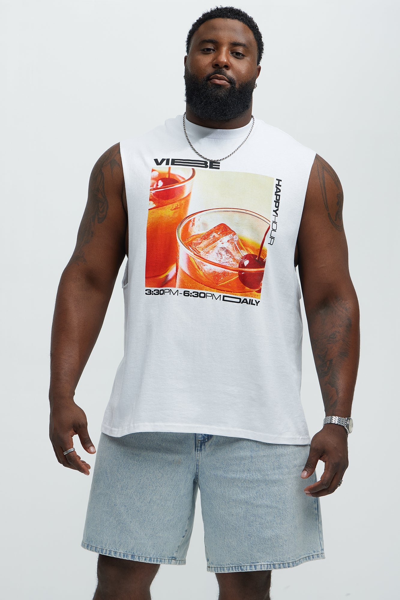 Vibe Happy Hour Muscle Tee - White