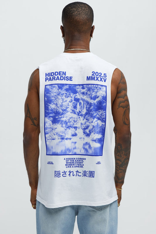 Hidden Paradise Muscle Tee - White