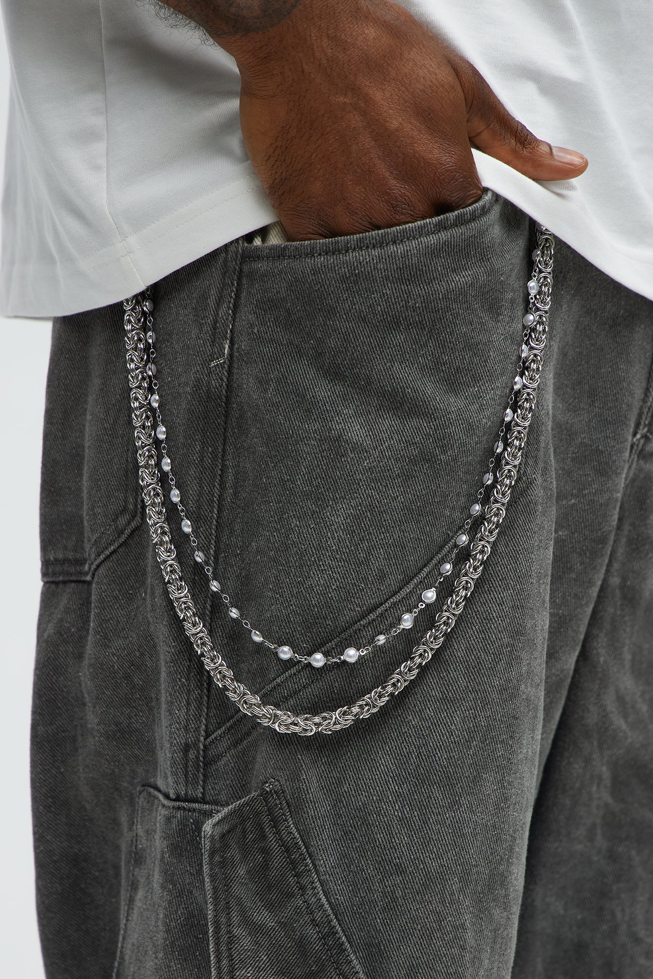 Bayview Beaded Pants Chain - Silver