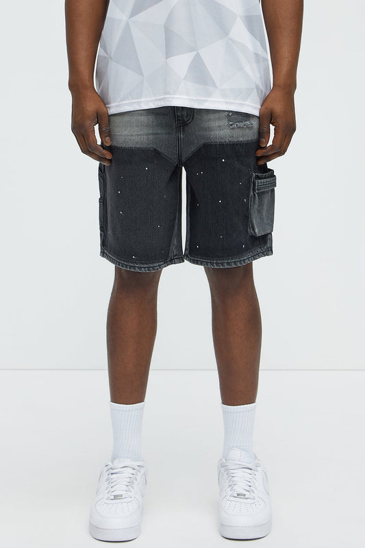 Two Ways Relaxed Denim Shorts - Black Wash