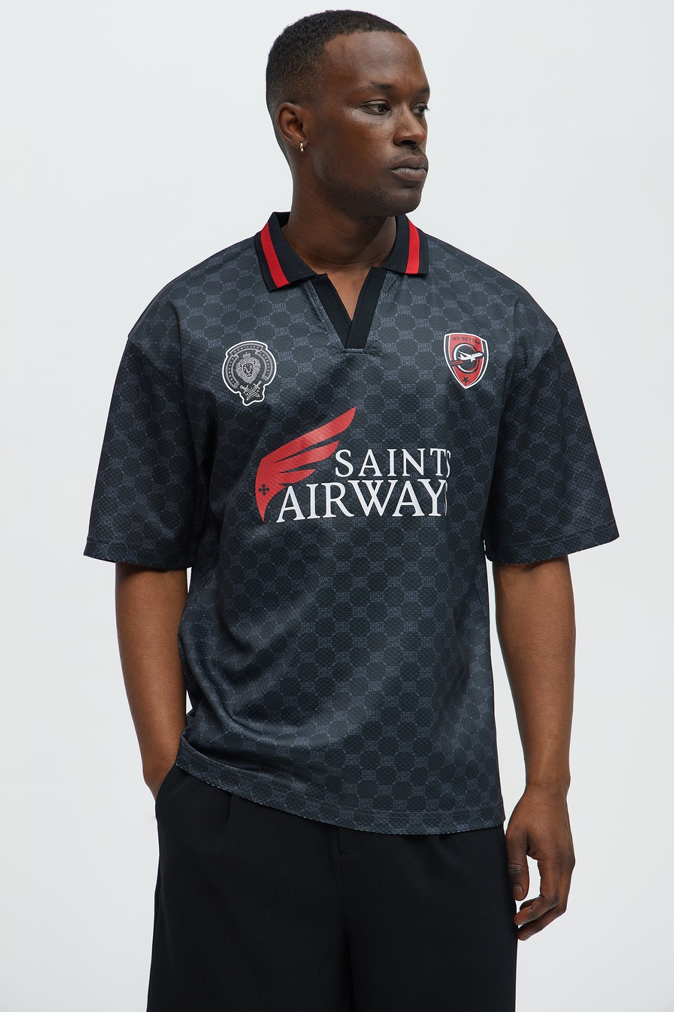 Saints Johnny Collar Soccer Jersey - Black