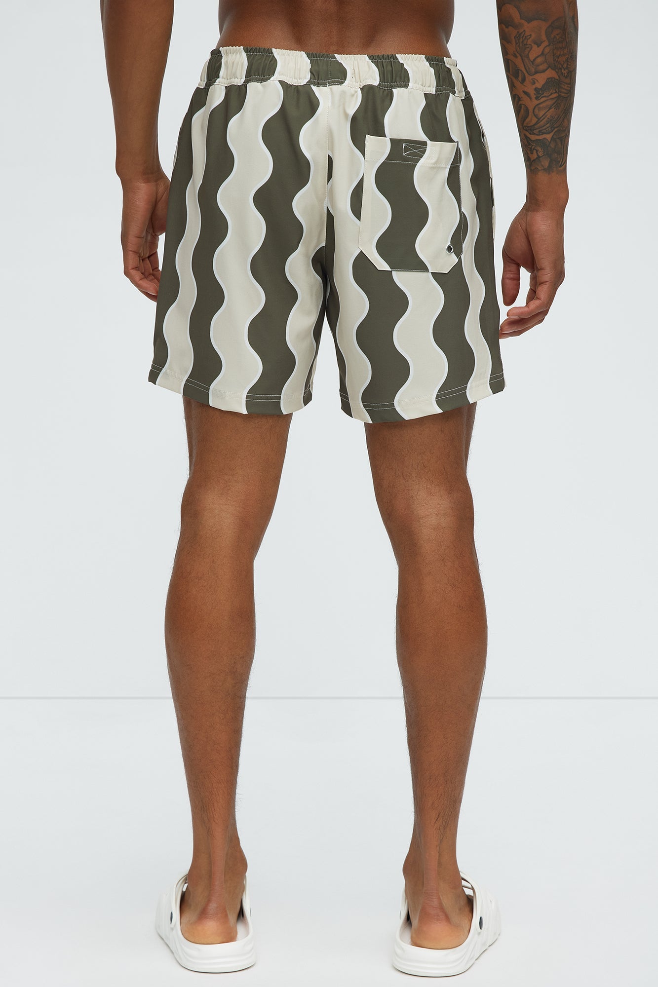 Retro Wavy Swim Mid Trunk - Olive/combo
