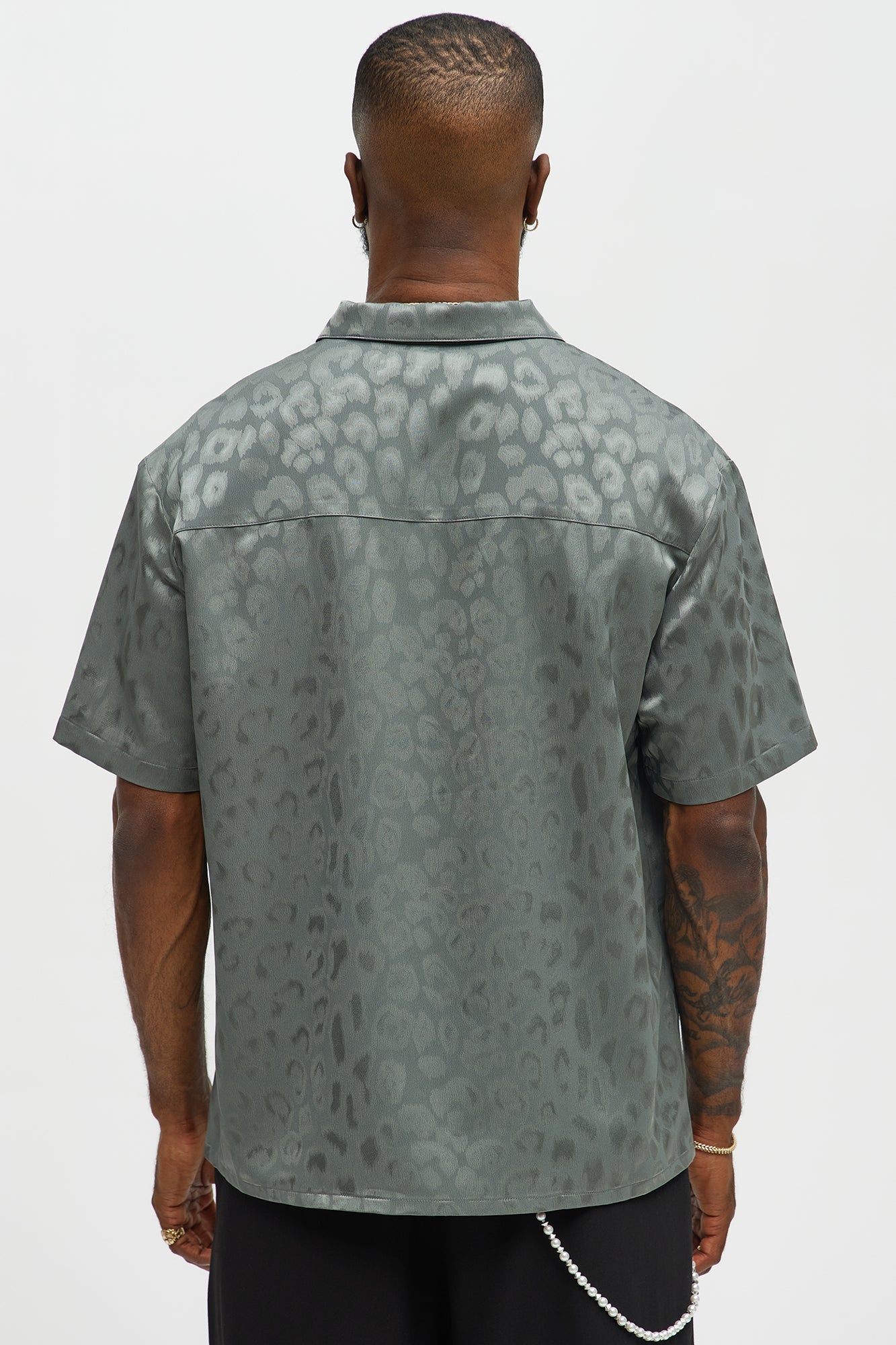 Satin Leopard Button Up Shirt - Grey