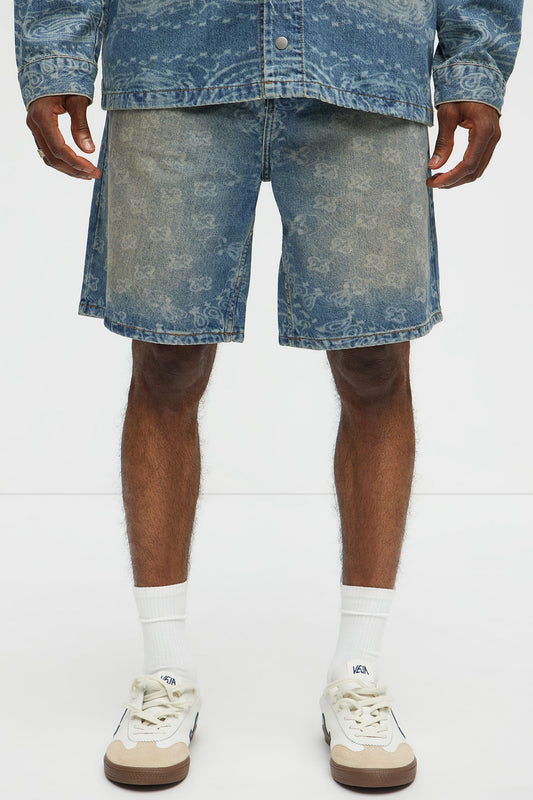 Paisley Last Relaxed Denim Shorts - Medium Blue Wash