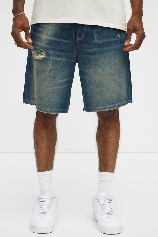 Don't Hate Relaxed Denim Shorts - Dark Wash