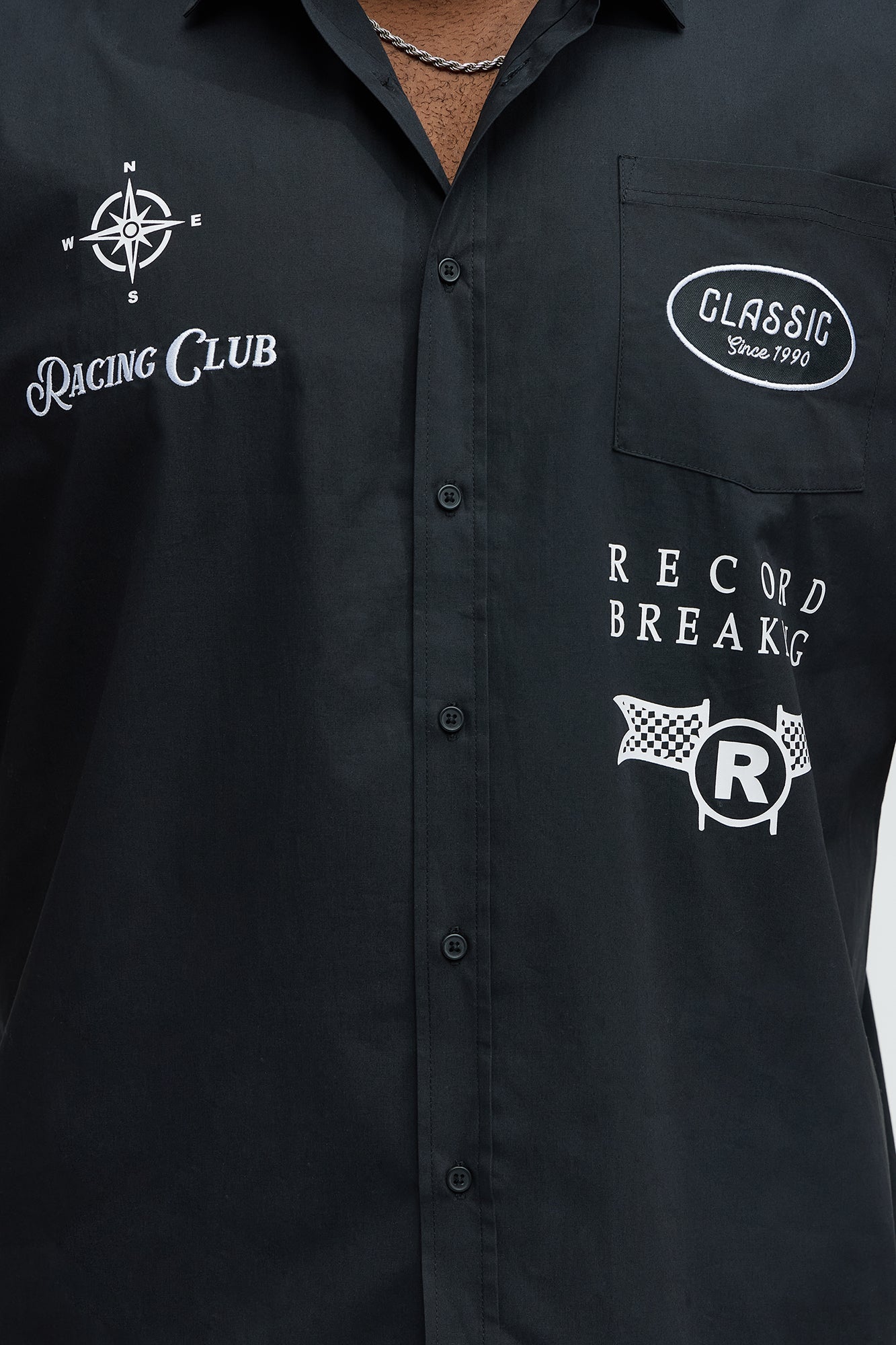 Racing Club Short Sleeve Button Down Shirt - Black
