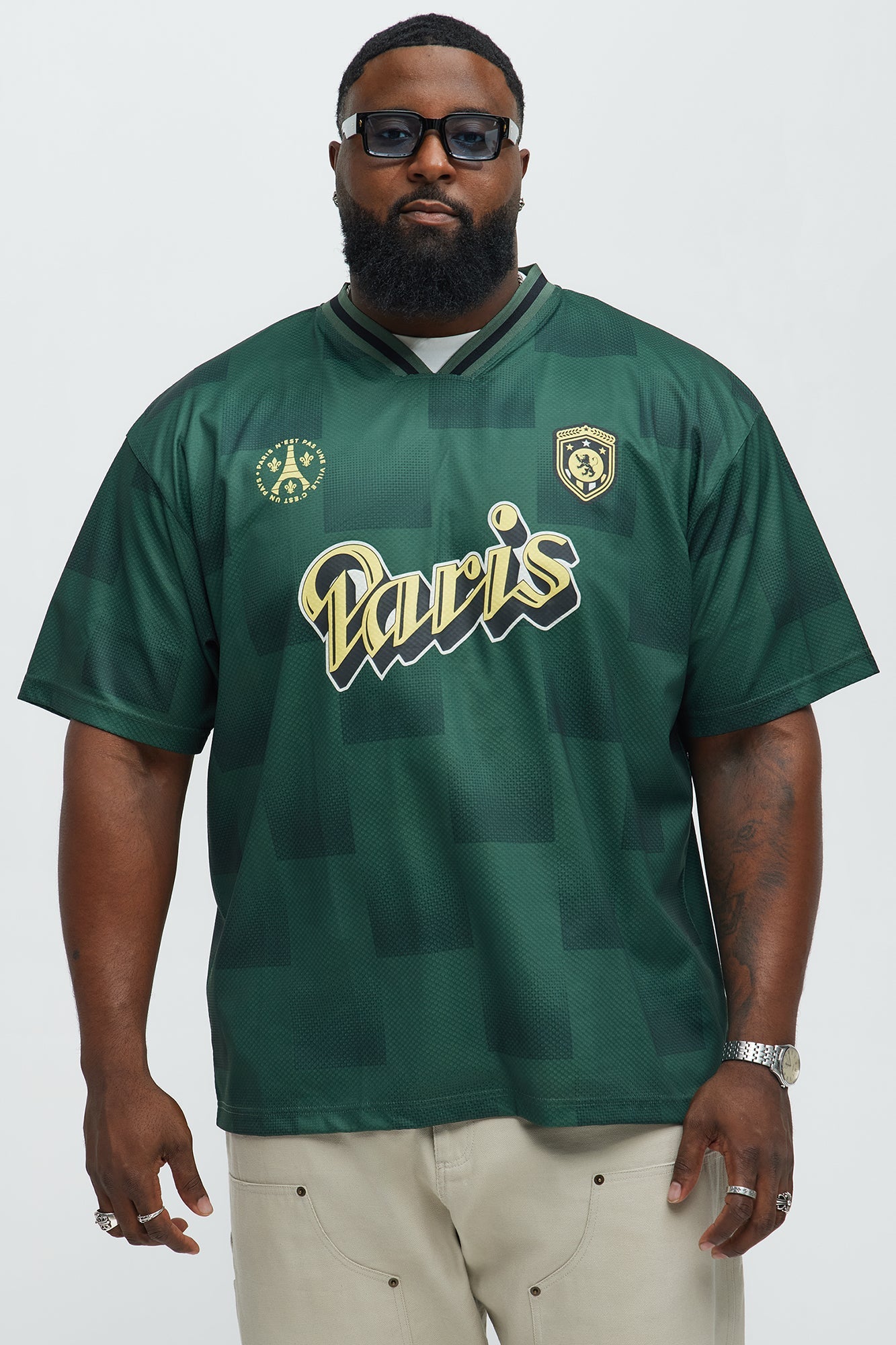 Checkered Paris Short Sleeve Soccer Jersey - Green/combo