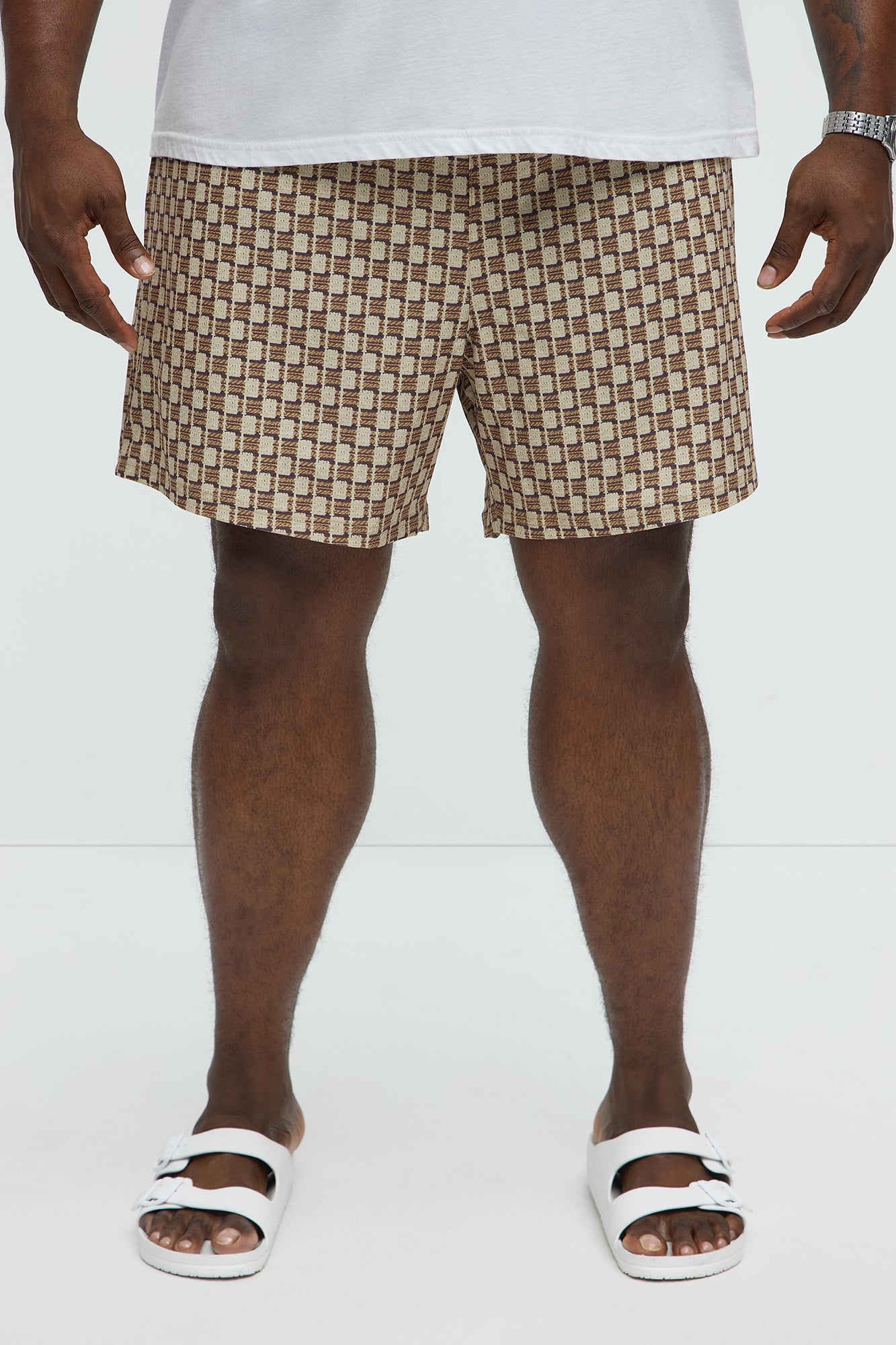 Weave Printed Swim Mid Trunk - Brown Combo