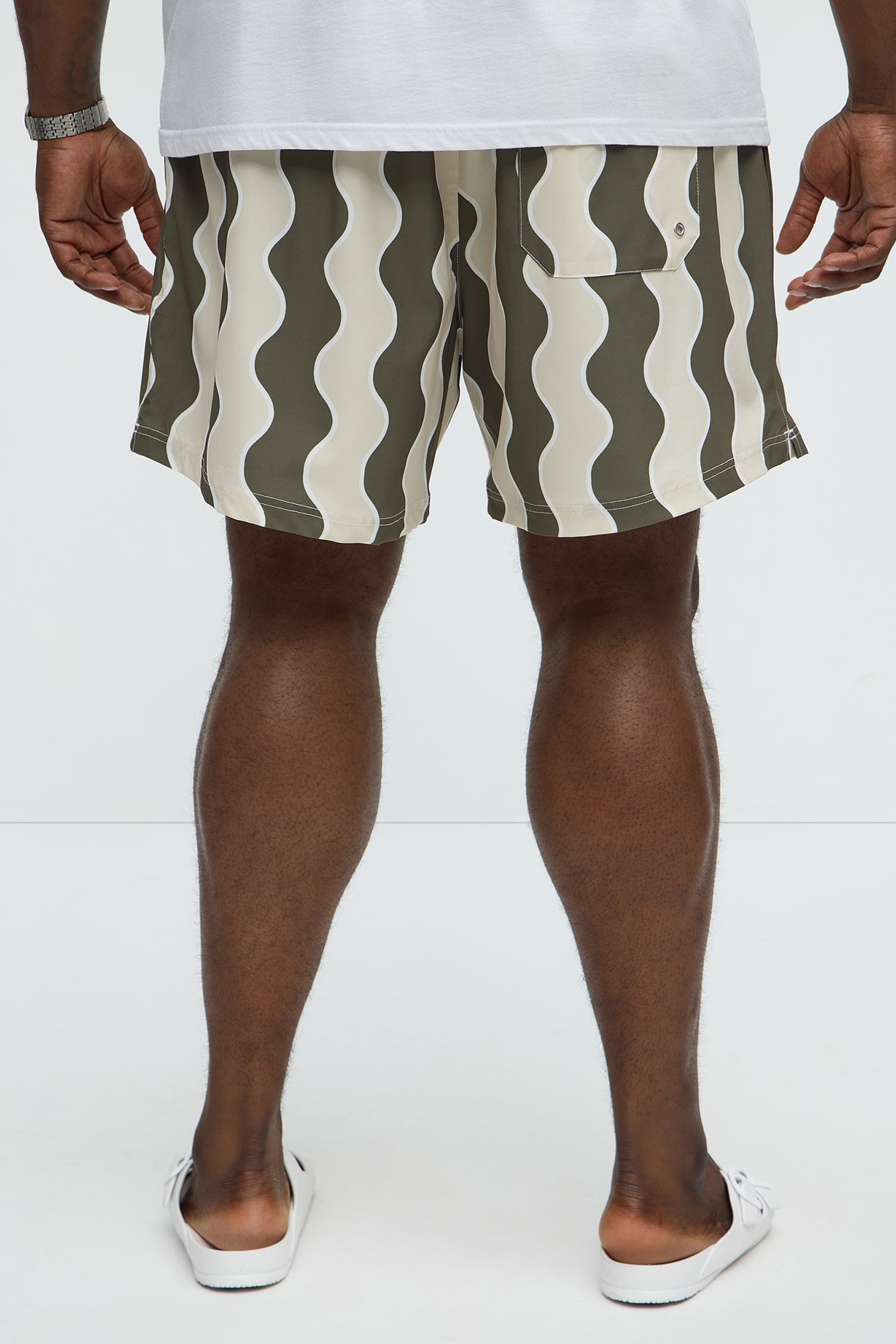 Retro Wavy Swim Mid Trunk - Olive/combo